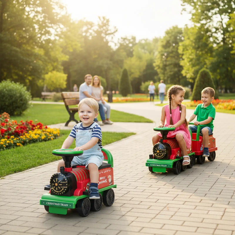 6V Toddler Ride On Train Combo: Track Ride & 2-Seater Carriage Set by DirectDeals