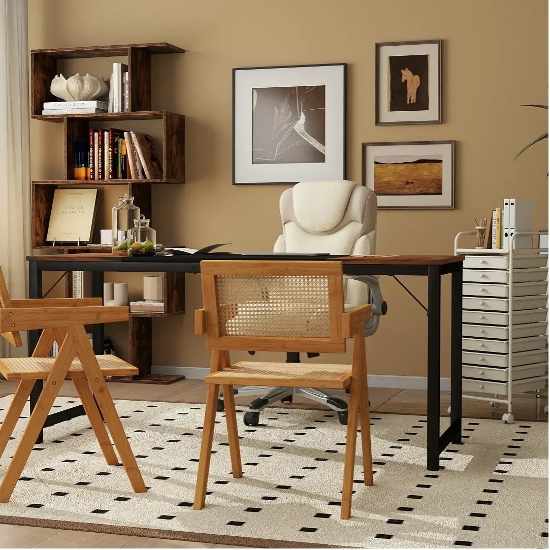 All-in-One Home Office Furniture Bundle - Ergonomic Chair Spacious Desk Multi-Drawer Cart Bookshelf & Accent Chairs by DirectDeals