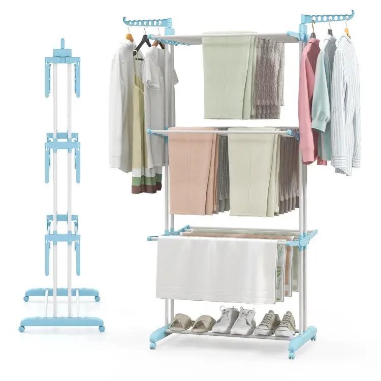 4-tier Clothes Drying Rack + Laundry Hamper with Wheels by DirectDeals