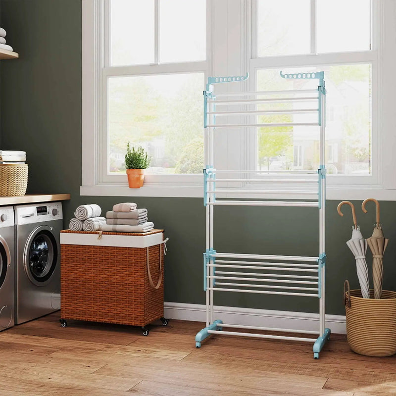 4-tier Clothes Drying Rack + Laundry Hamper with Wheels by DirectDeals