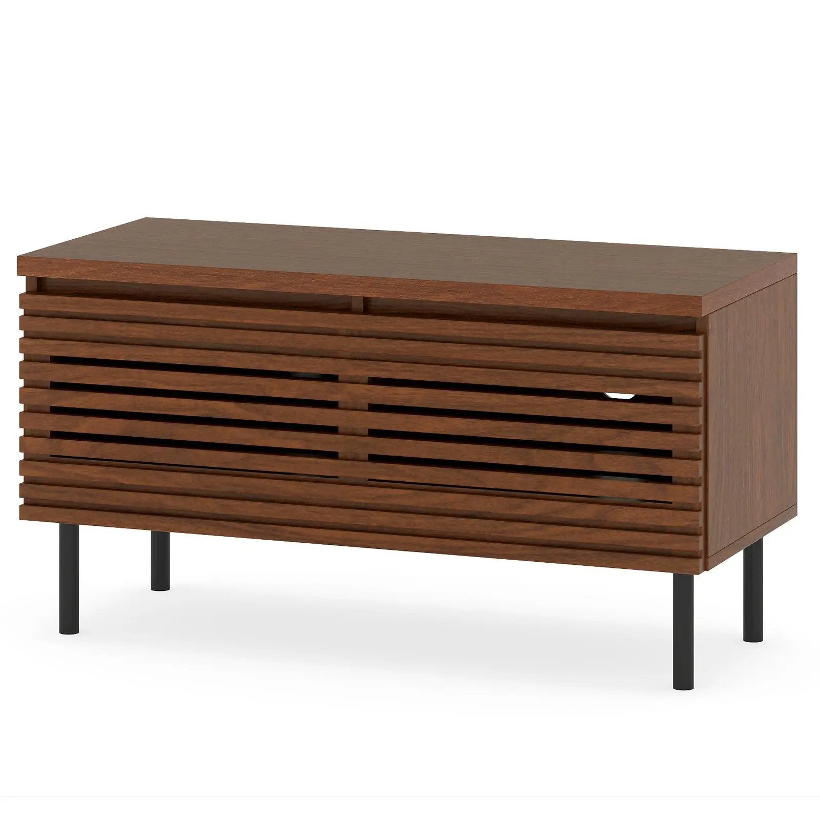 Mid Century Fluted TV Stand for 40" TV with 2 Hidden Compartments and Metal Legs-Walnut by DirectDeals