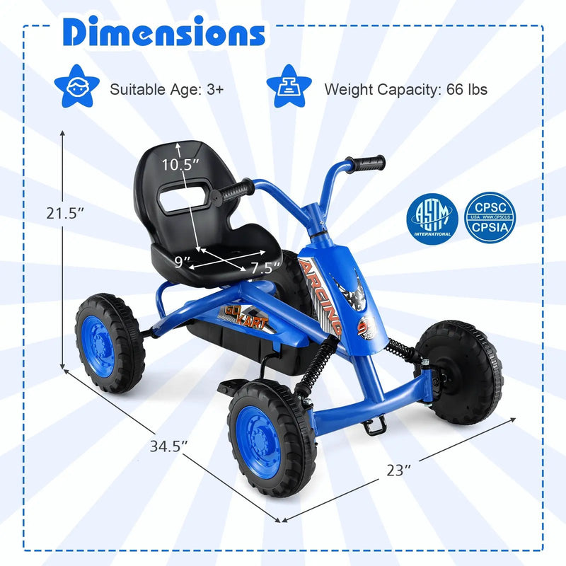 Go Kart for Kids 4 Wheel with Steering Handlebars and Adjustable Seat by DirectDeals