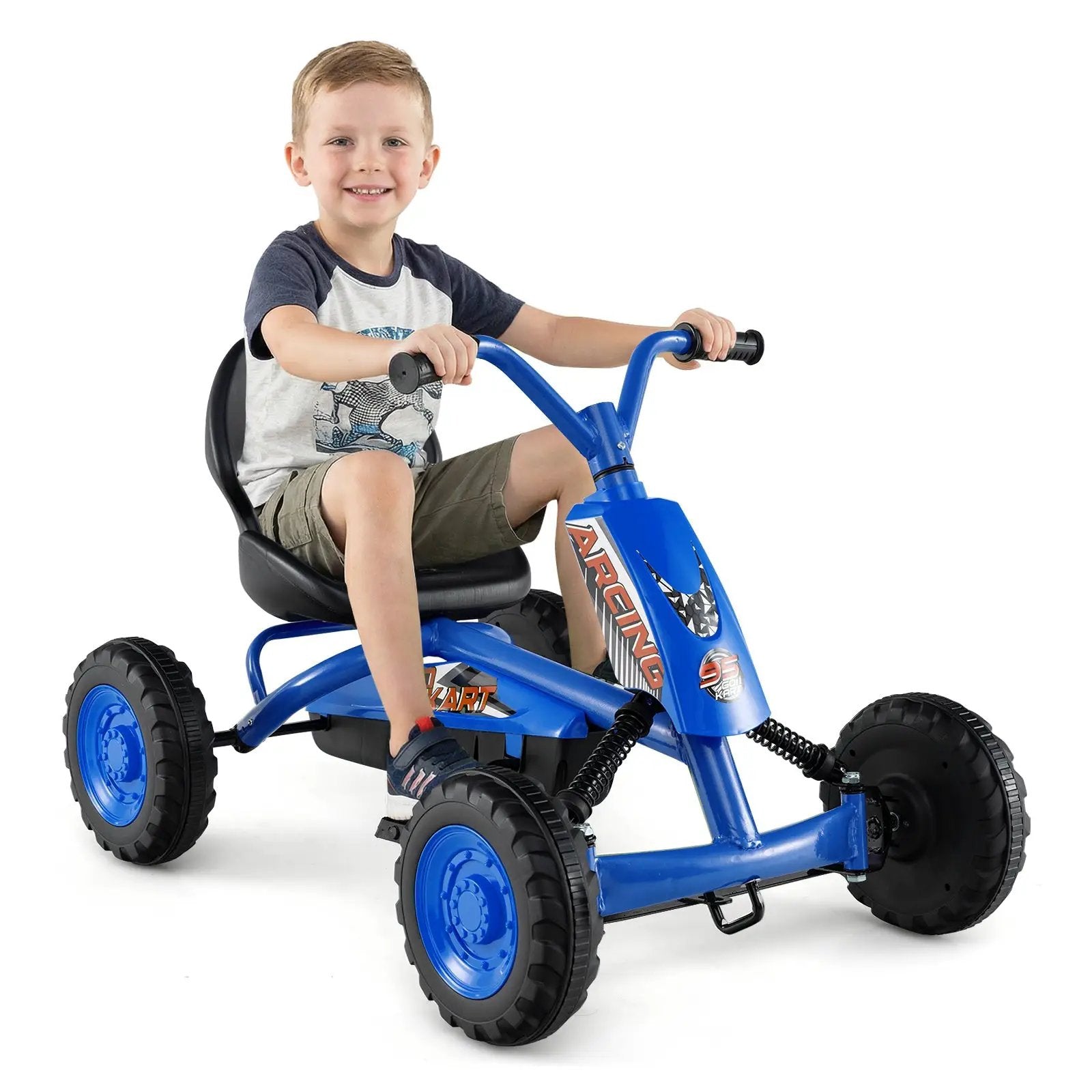 Go Kart for Kids 4 Wheel with Steering Handlebars and Adjustable Seat by DirectDeals