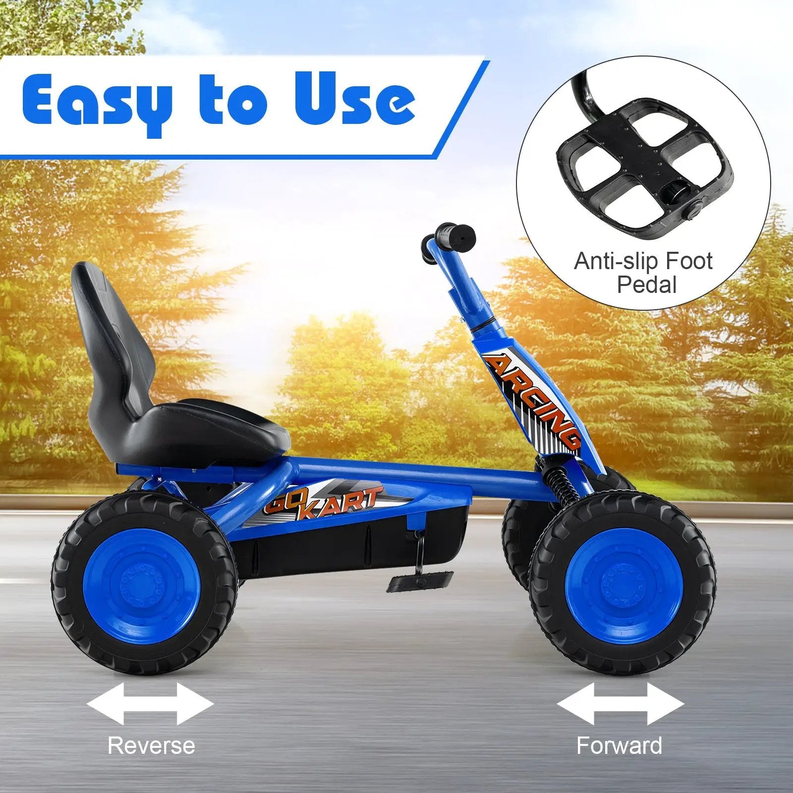 Go Kart for Kids 4 Wheel with Steering Handlebars and Adjustable Seat by DirectDeals