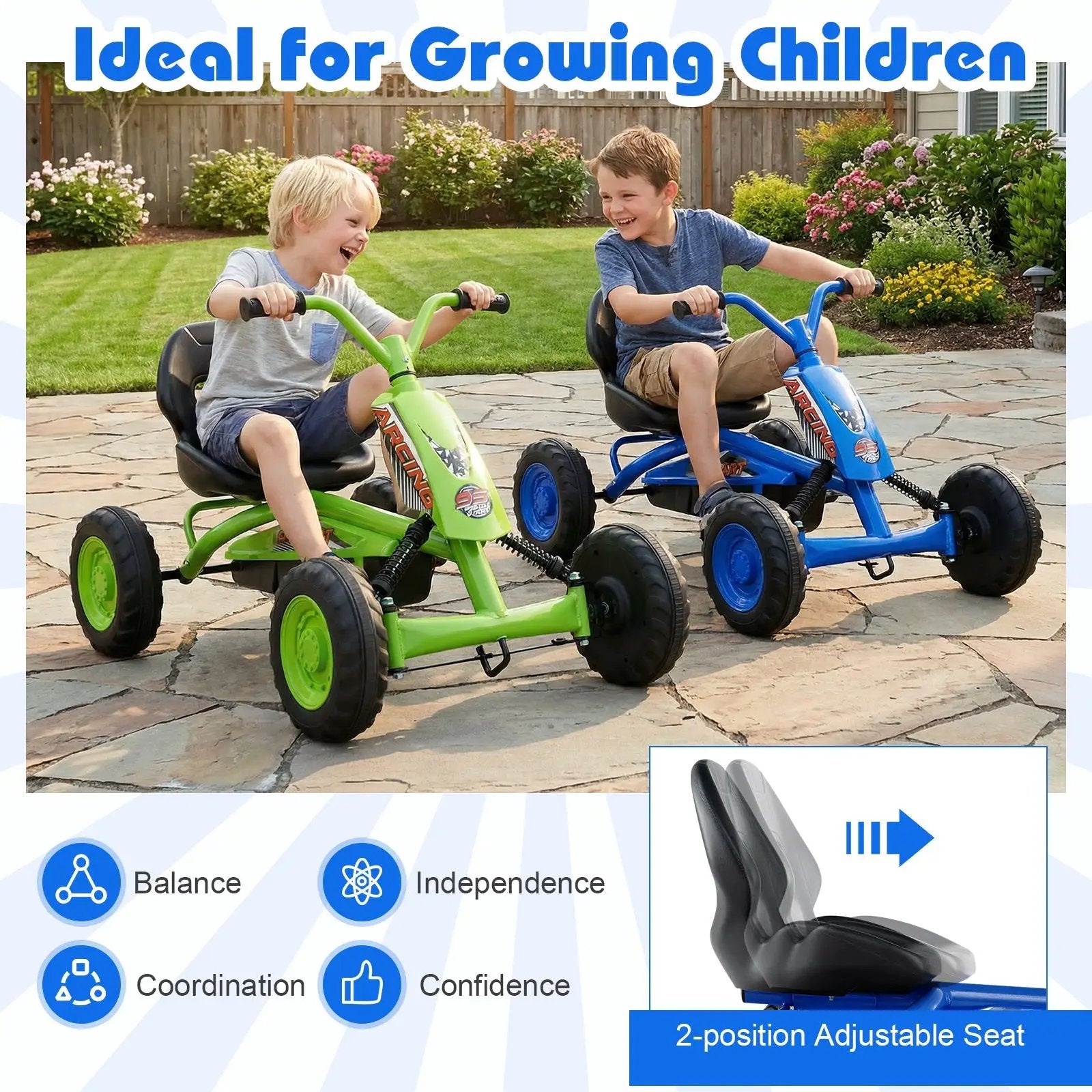Go Kart for Kids 4 Wheel with Steering Handlebars and Adjustable Seat by DirectDeals