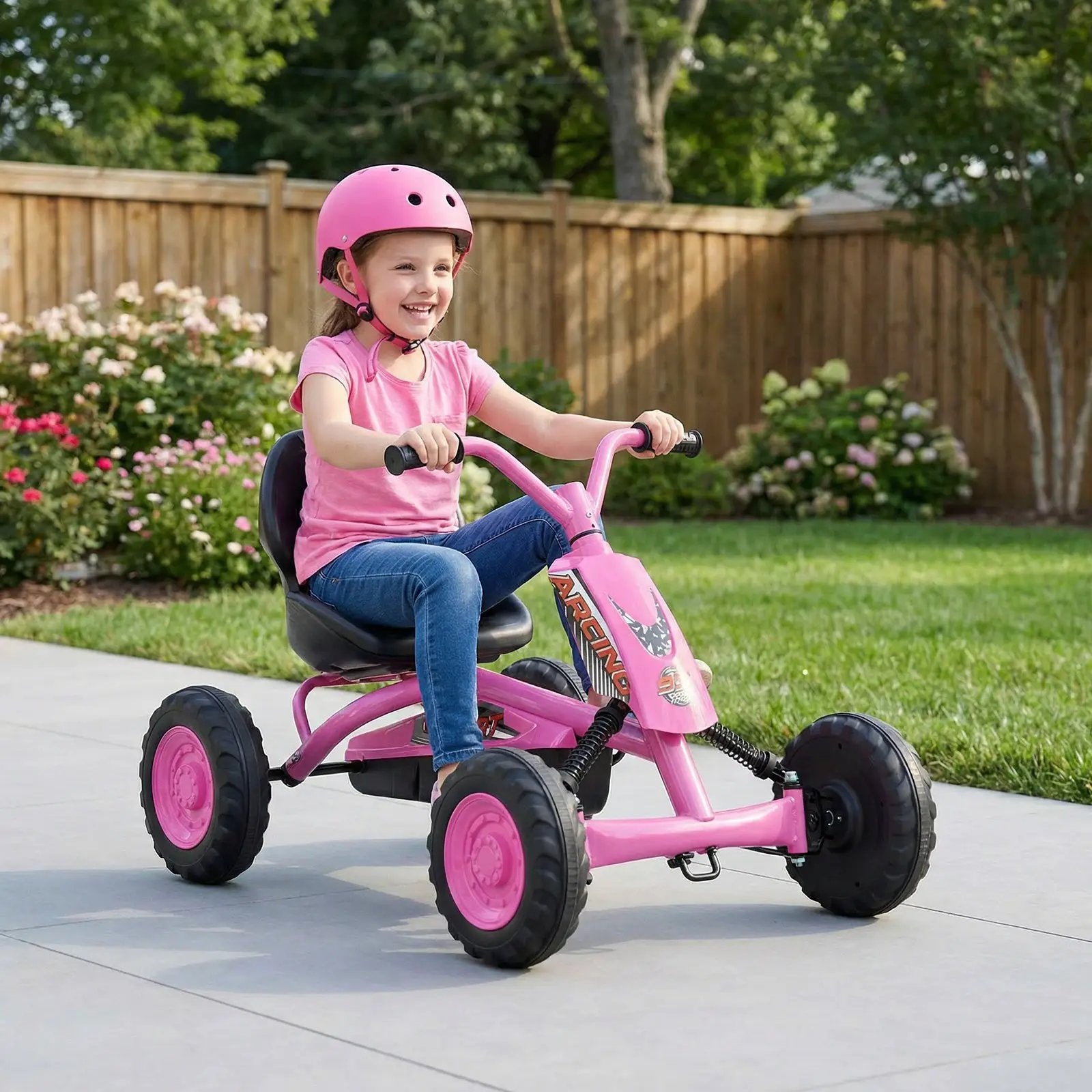 Go Kart for Kids 4 Wheel with Steering Handlebars and Adjustable Seat by DirectDeals