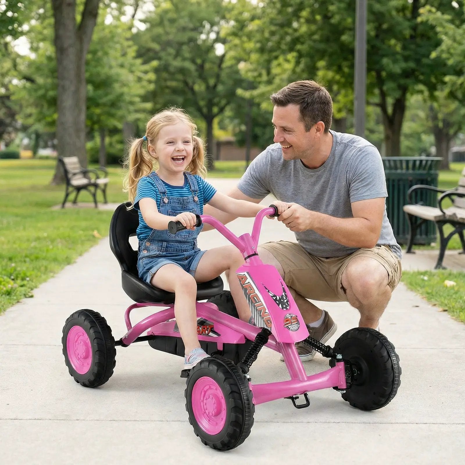 Go Kart for Kids 4 Wheel with Steering Handlebars and Adjustable Seat by DirectDeals