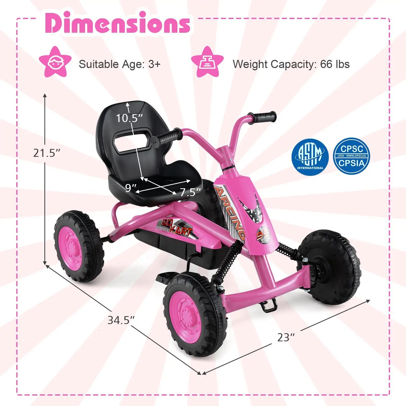 Go Kart for Kids 4 Wheel with Steering Handlebars and Adjustable Seat by DirectDeals
