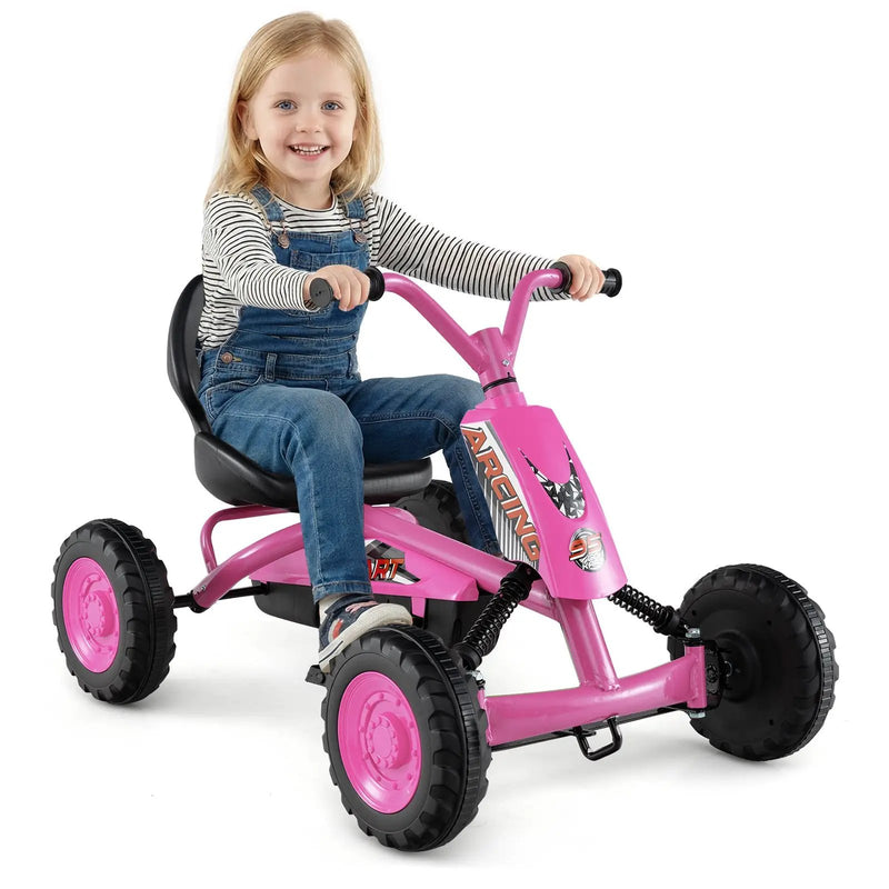 Go Kart for Kids 4 Wheel with Steering Handlebars and Adjustable Seat by DirectDeals