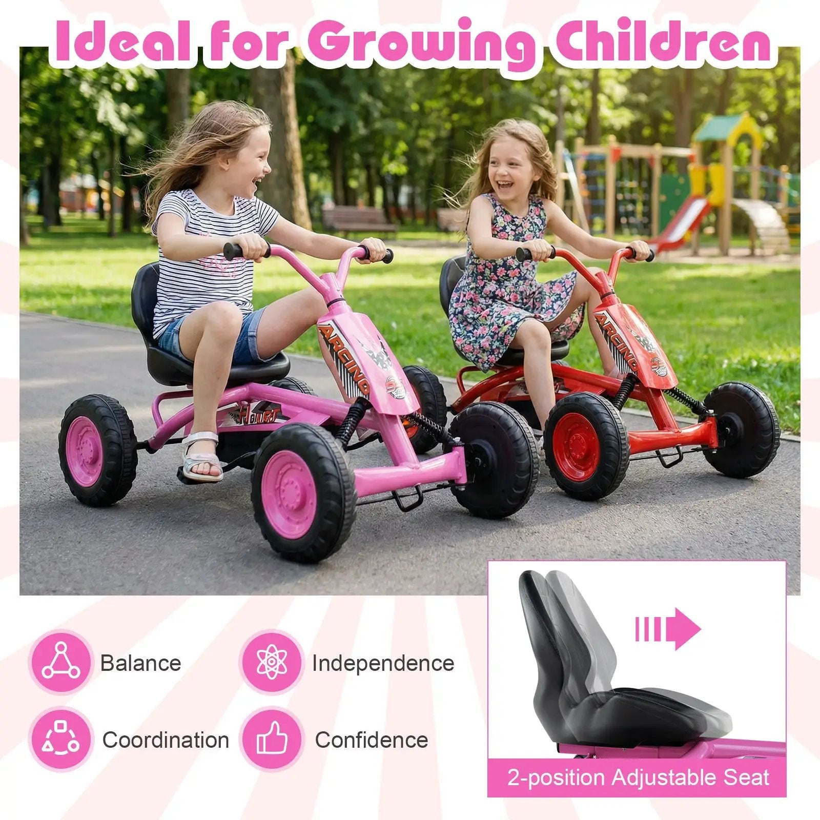 Go Kart for Kids 4 Wheel with Steering Handlebars and Adjustable Seat by DirectDeals