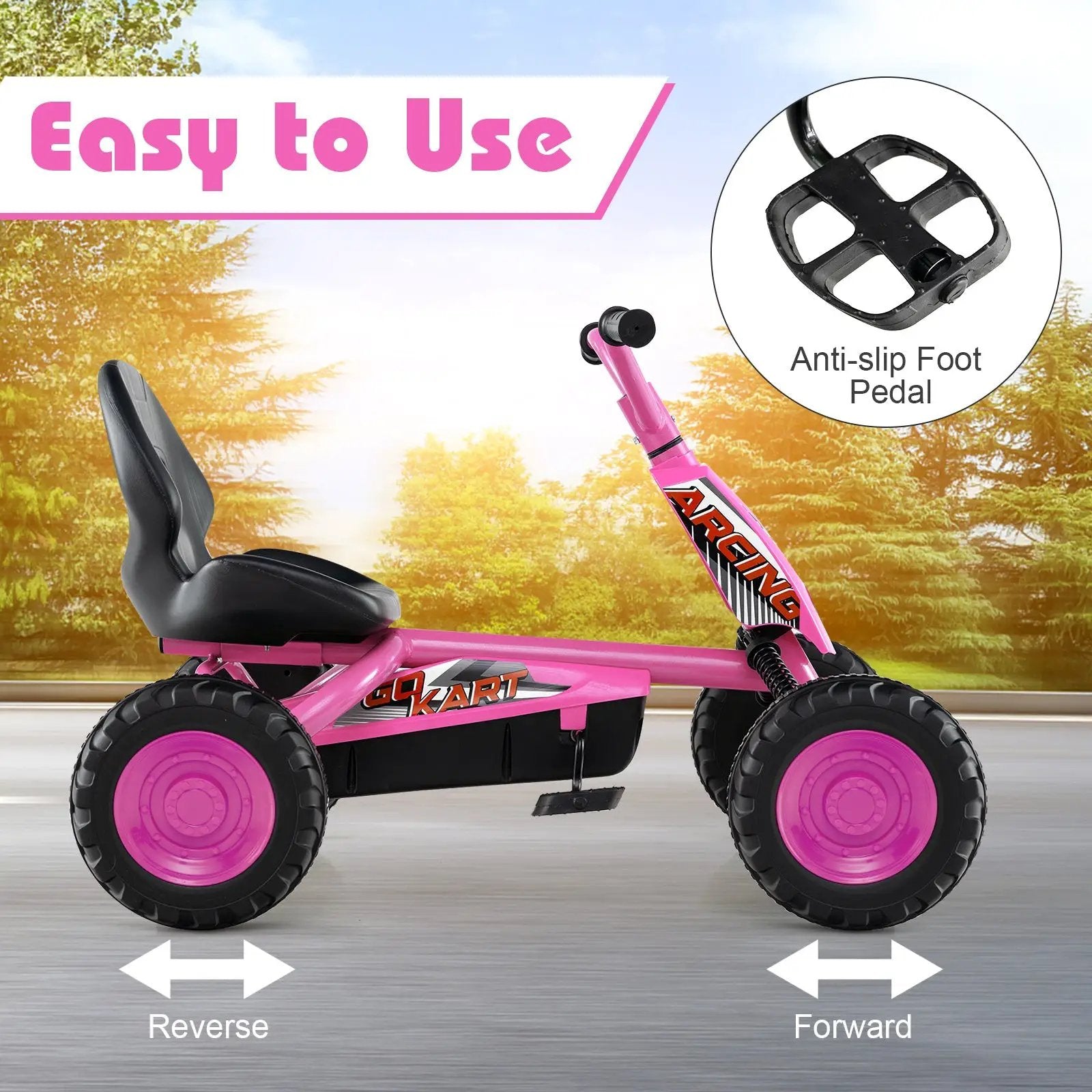 Go Kart for Kids 4 Wheel with Steering Handlebars and Adjustable Seat by DirectDeals