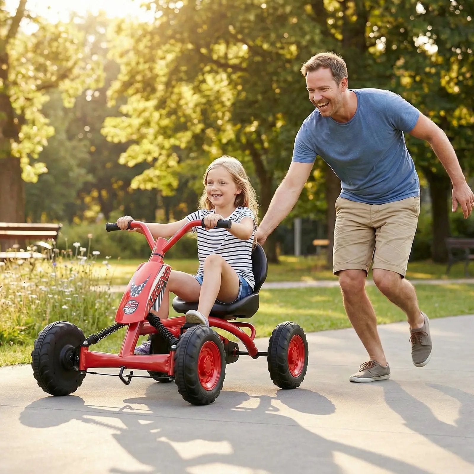 Go Kart for Kids 4 Wheel with Steering Handlebars and Adjustable Seat by DirectDeals