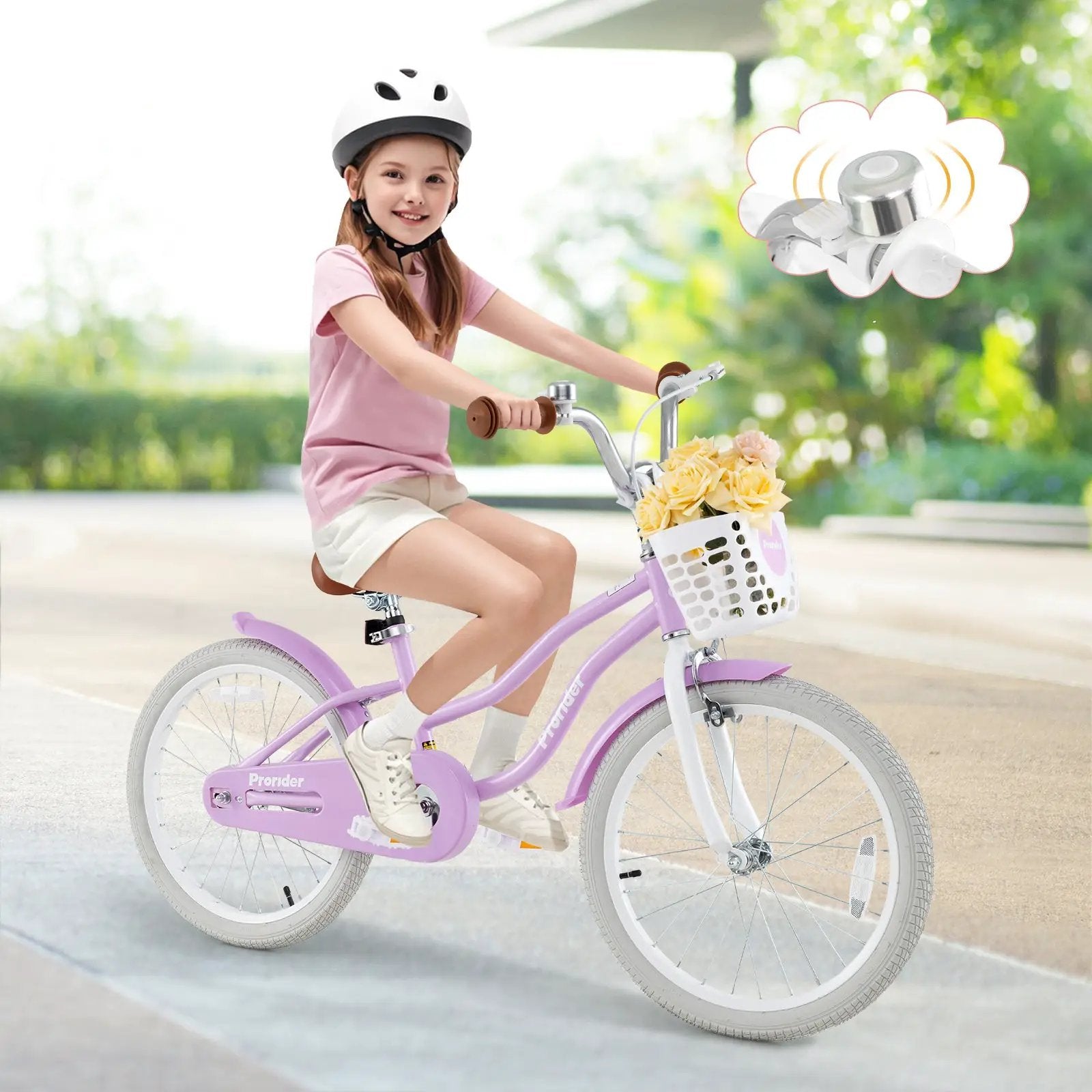 20 Inch Kids Bike with Helmet Protective Set Purple by DirectDeals