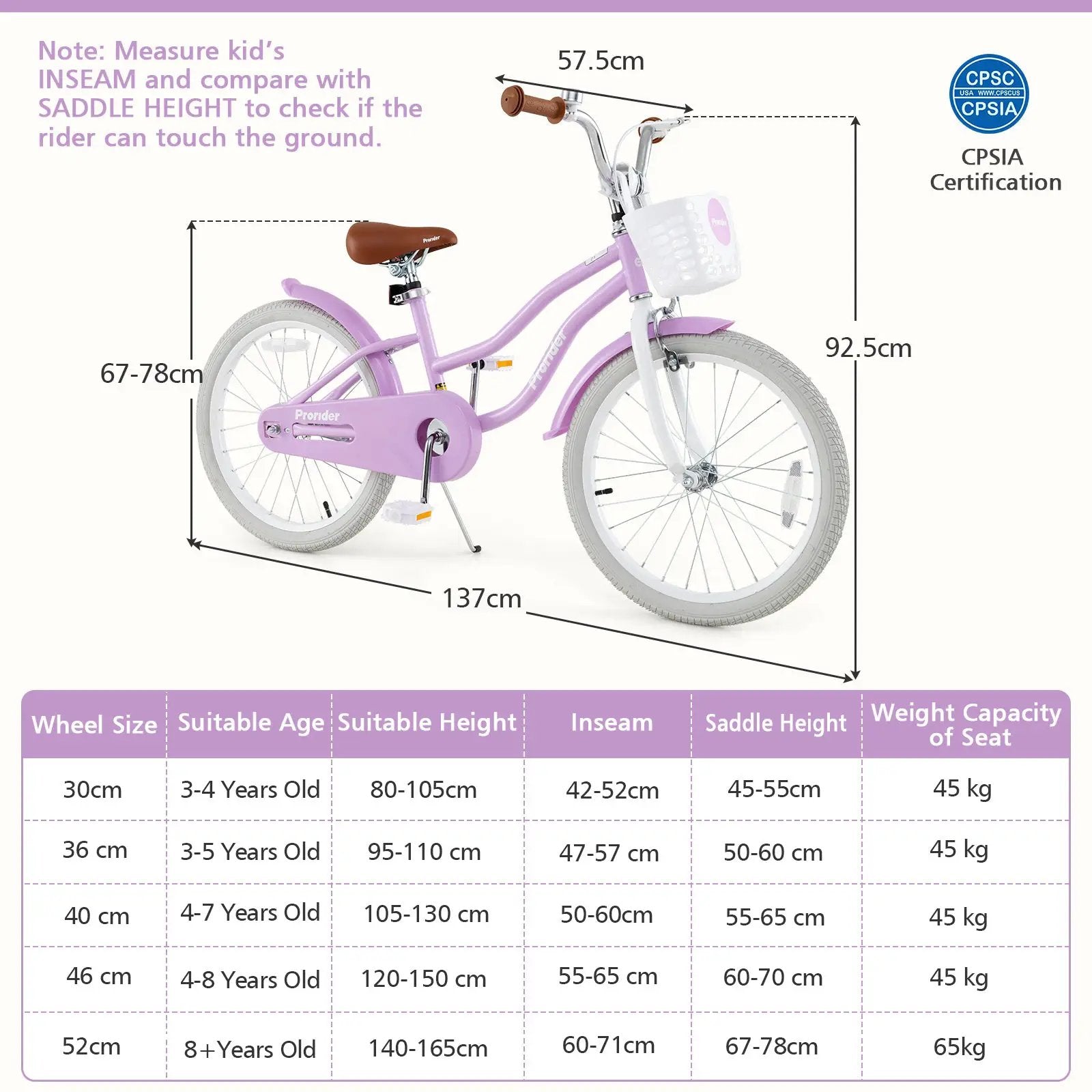 20 Inch Kids Bike with Helmet Protective Set Purple by DirectDeals