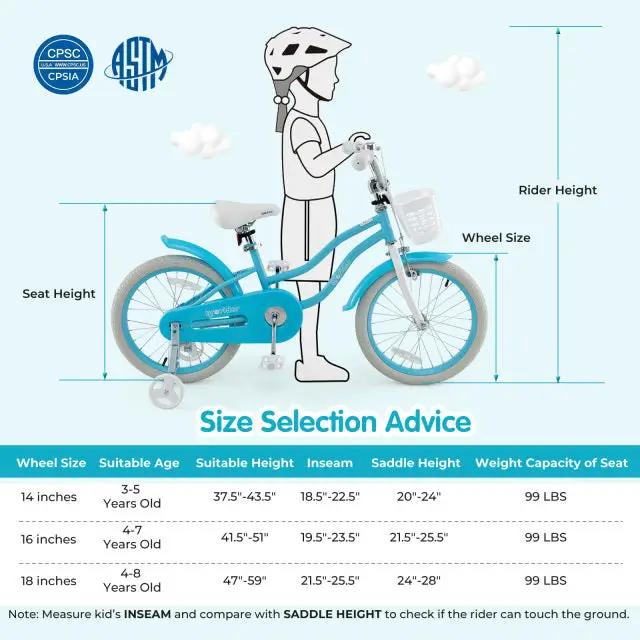 18 Inch Kids Bike with Helmet Protective Set Blue by DirectDeals