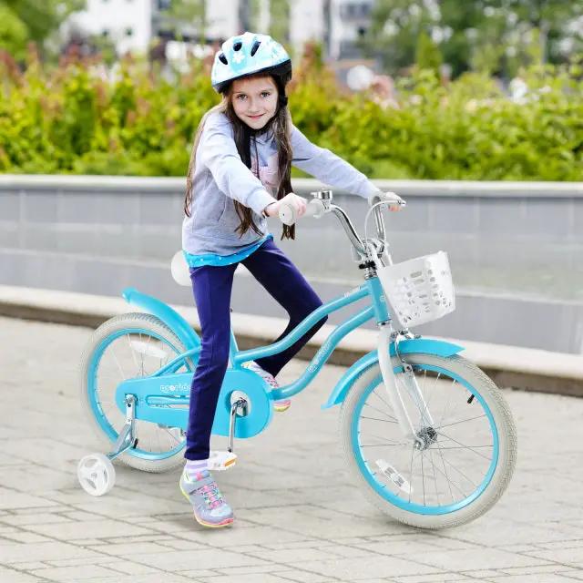 18 Inch Kids Bike with Helmet Protective Set Blue by DirectDeals