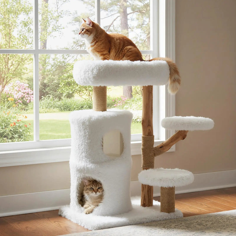 Modern Cat Tree for Indoor Cats 30.5 Cat Tower with Real Solid Wood Branches-White by DirectDeals