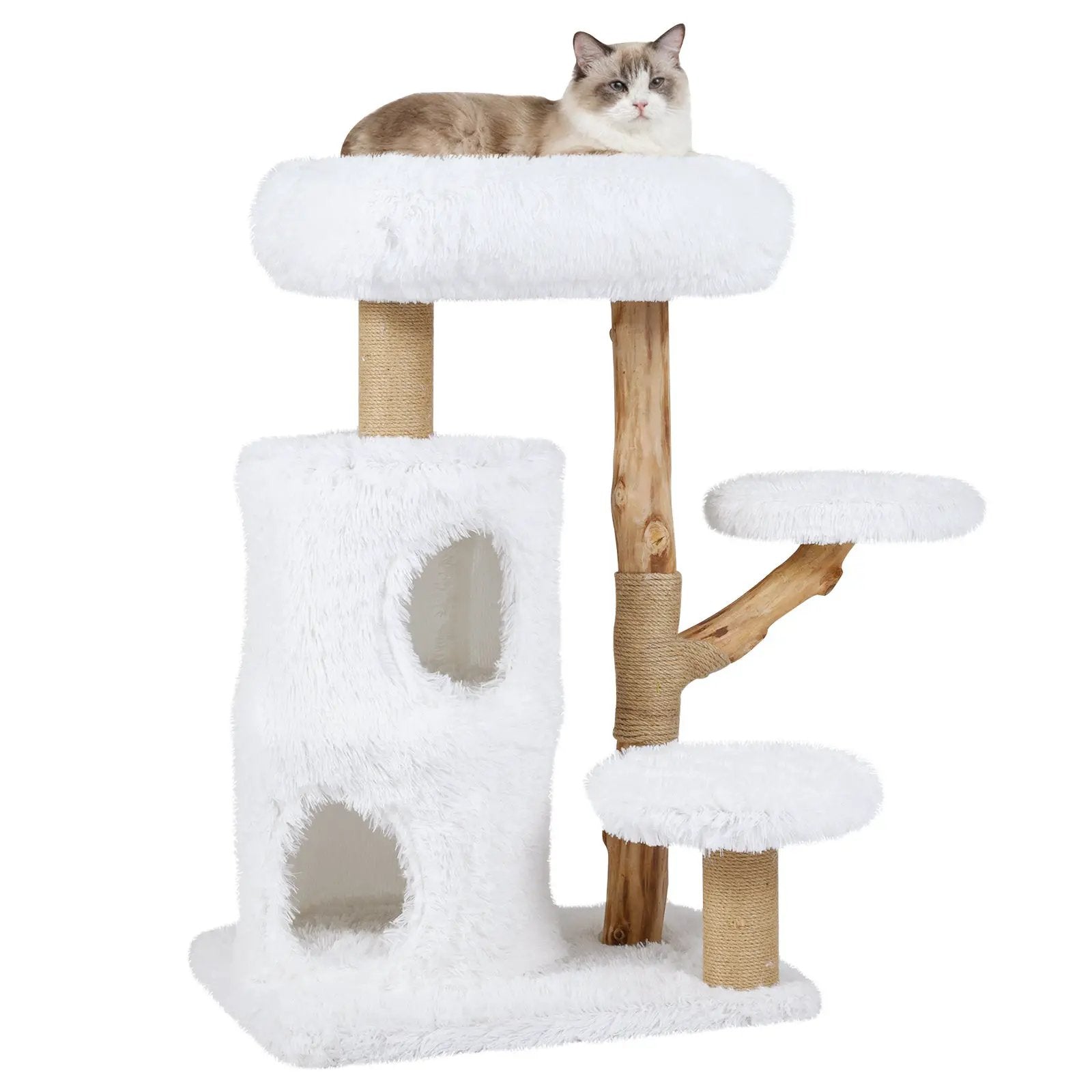 Modern Cat Tree for Indoor Cats 30.5 Cat Tower with Real Solid Wood Branches-White by DirectDeals