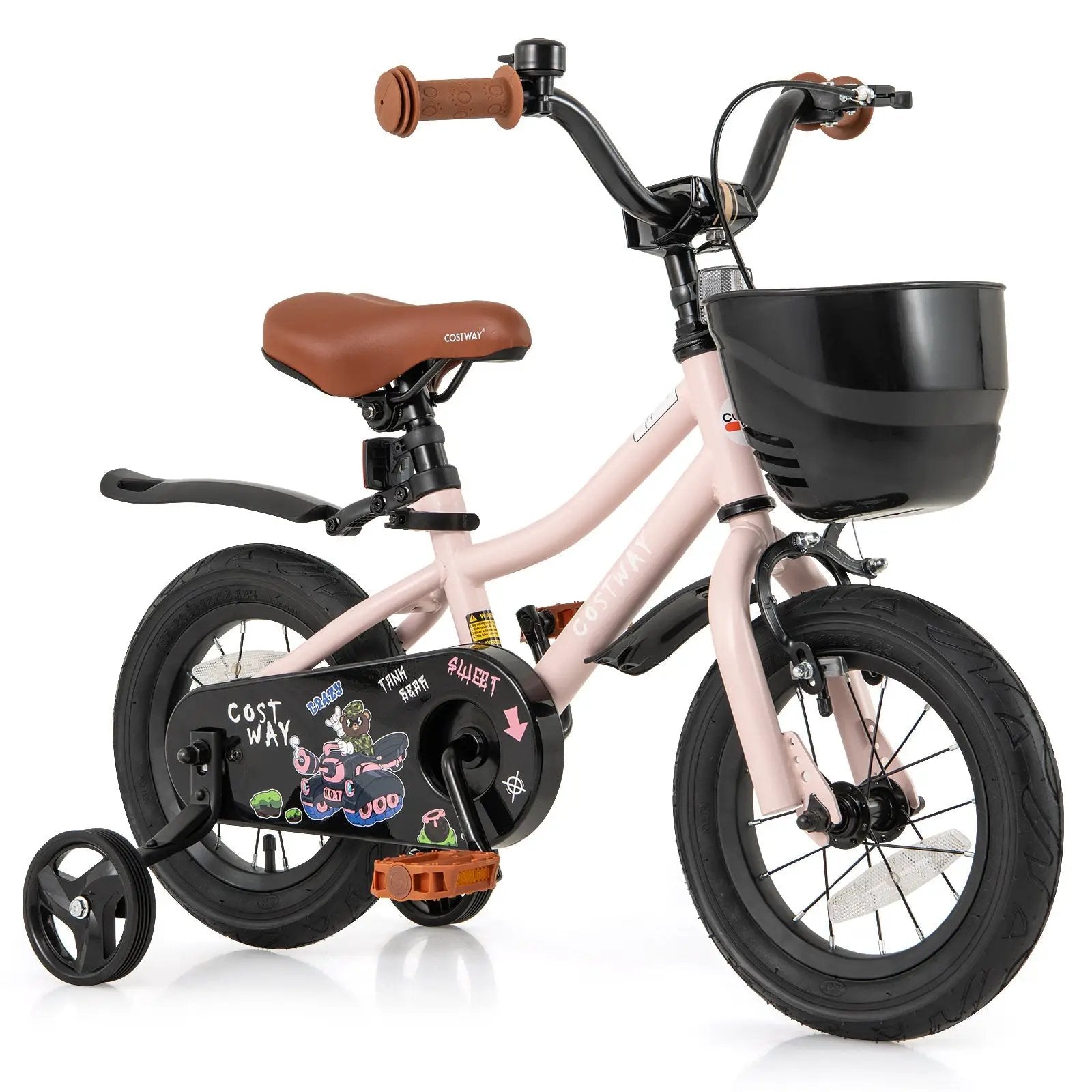 12 Inch Kids Bike with Helmet Protective Set Black & Pink by DirectDeals