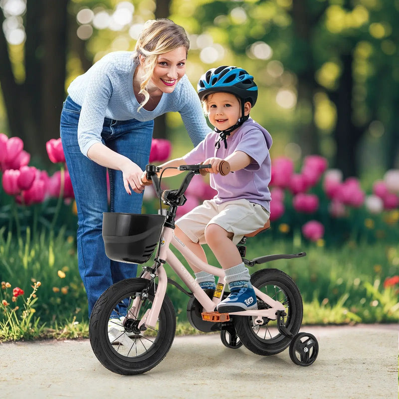 12 Inch Kids Bike with Helmet Protective Set Black & Pink by DirectDeals