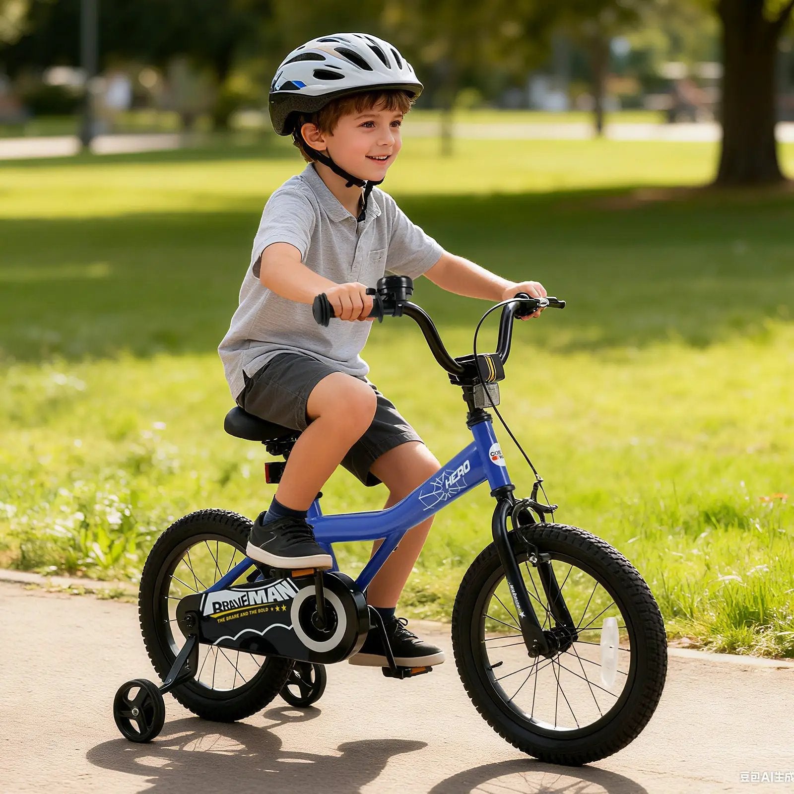 16 Inch Kids Bike with Helmet Protective Set Dark Blue by DirectDeals