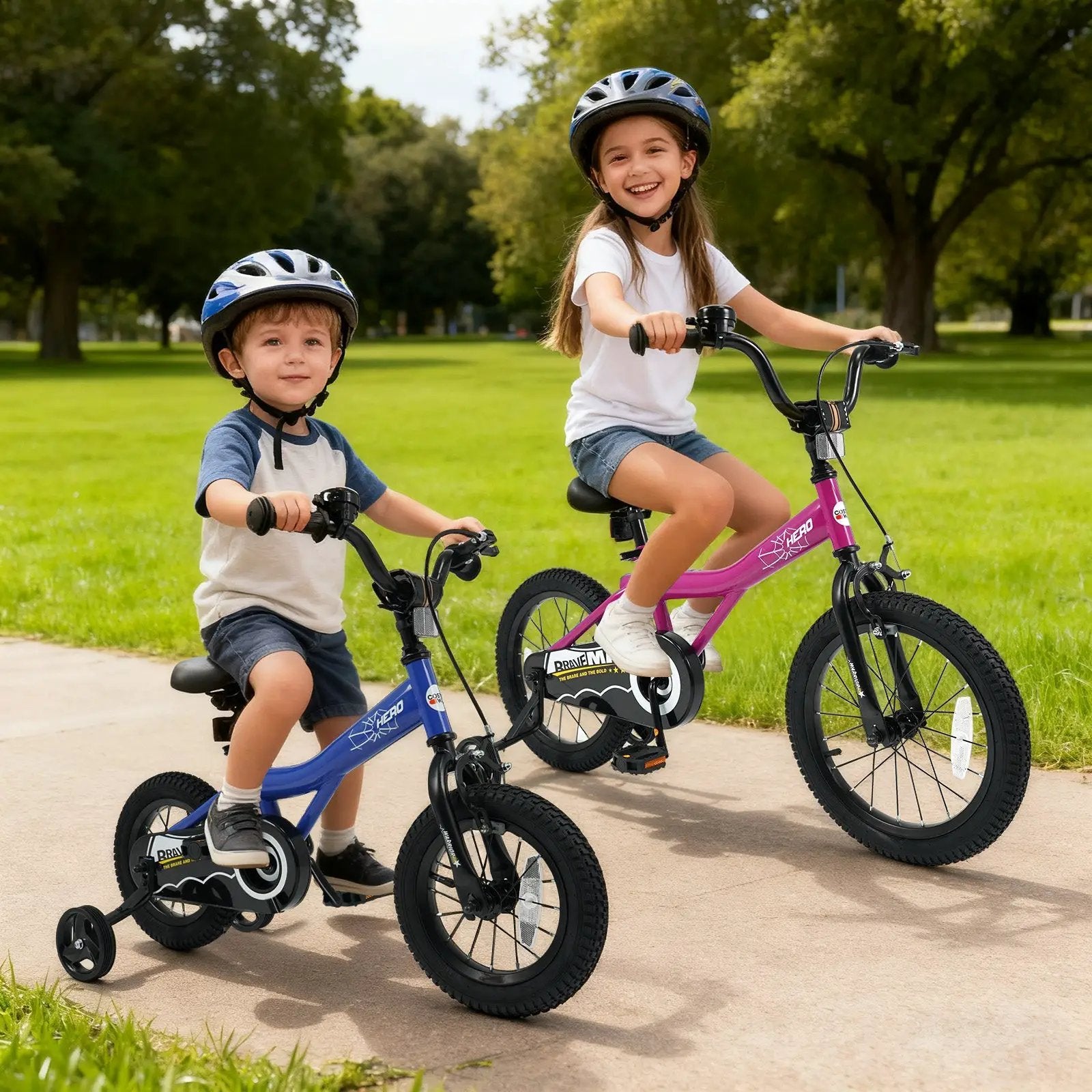 16 Inch Kids Bike with Helmet Protective Set Dark Blue by DirectDeals
