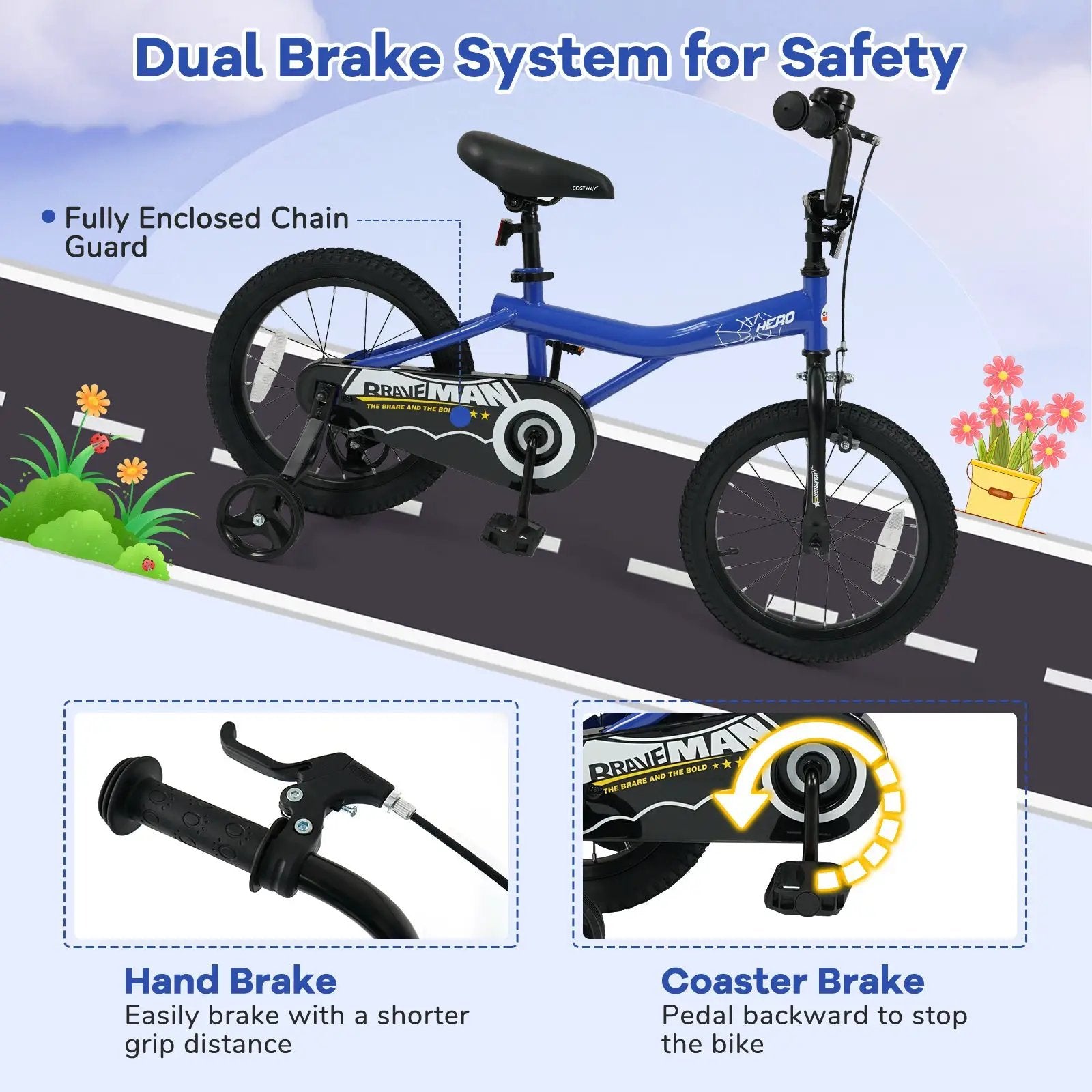 16 Inch Kids Bike with Helmet Protective Set Dark Blue by DirectDeals