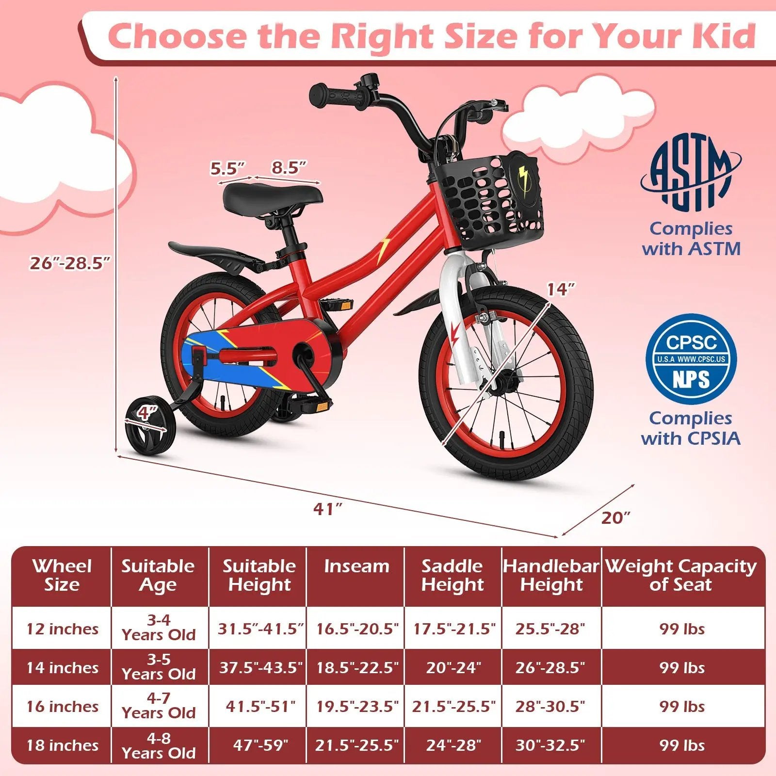 14 Inch Kids Bike Red with Pink Helmet Protective Set by DirectDeals