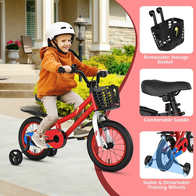 14 Inch Kids Bike Red with Pink Helmet Protective Set by DirectDeals