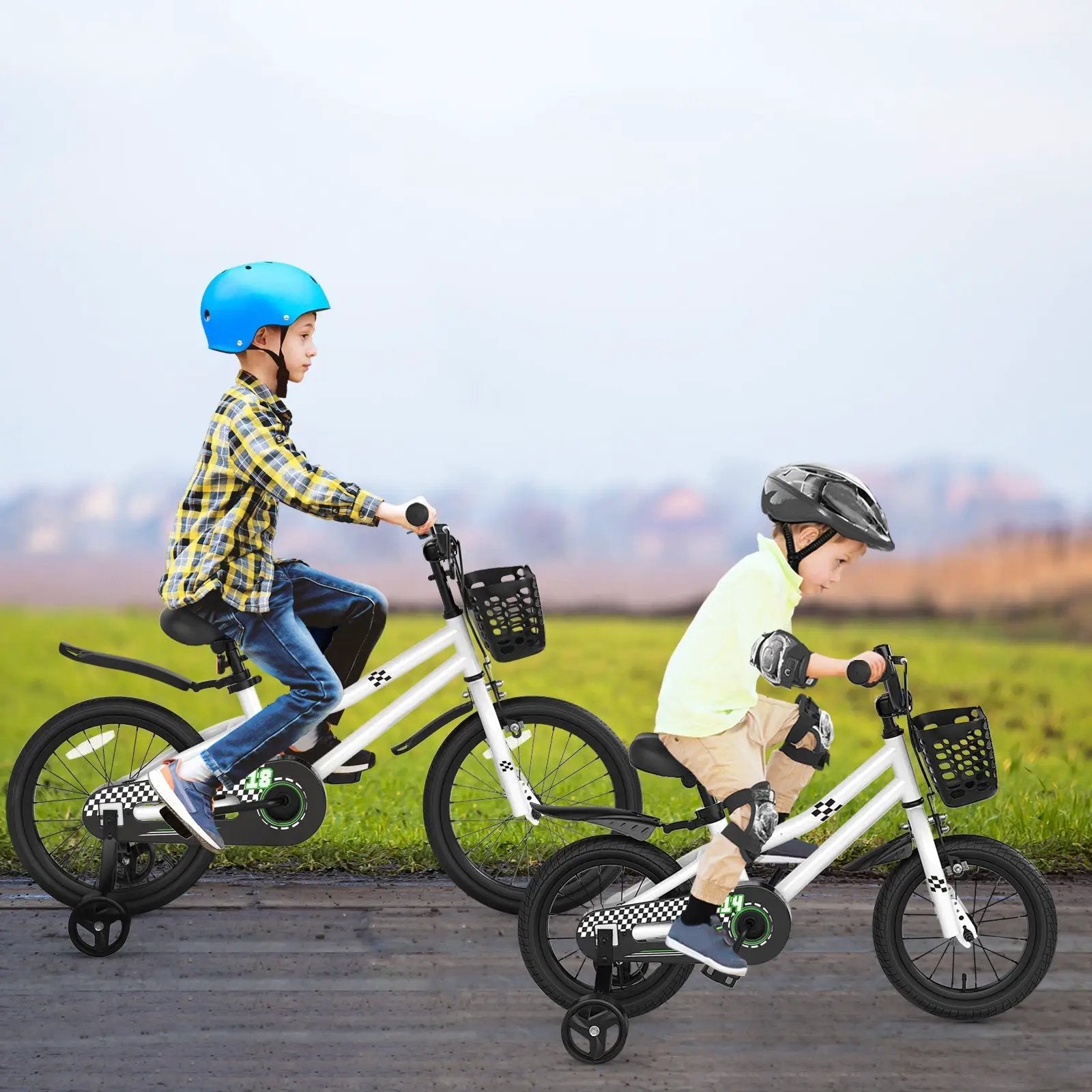 14 Inch Kids Bike White with Blue Helmet Protective Set by DirectDeals