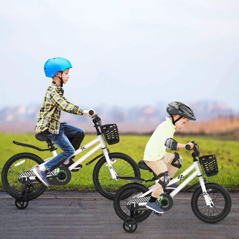 14 Inch Kids Bike White with Blue Helmet Protective Set by DirectDeals