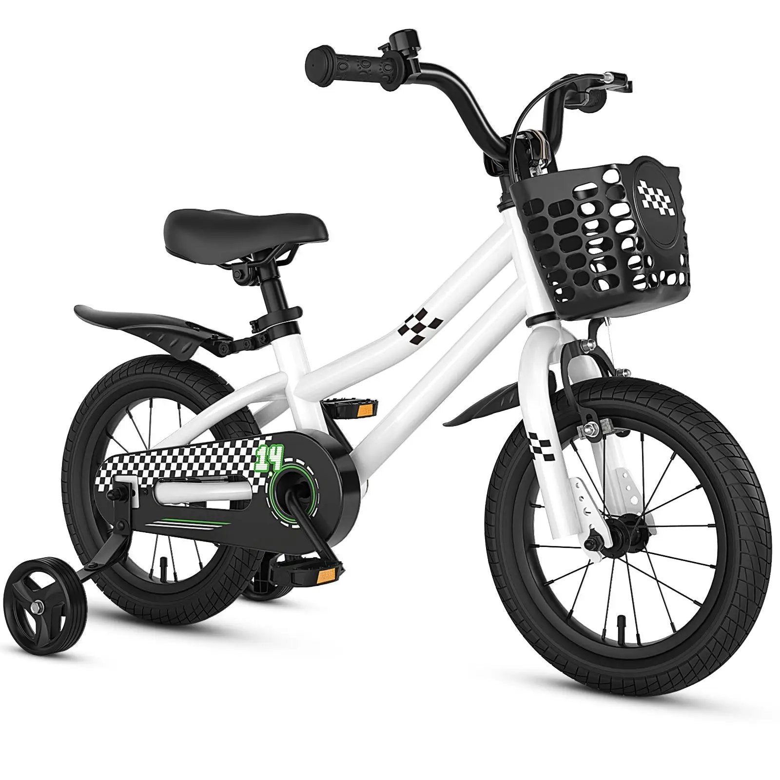 14 Inch Kids Bike White with Blue Helmet Protective Set by DirectDeals