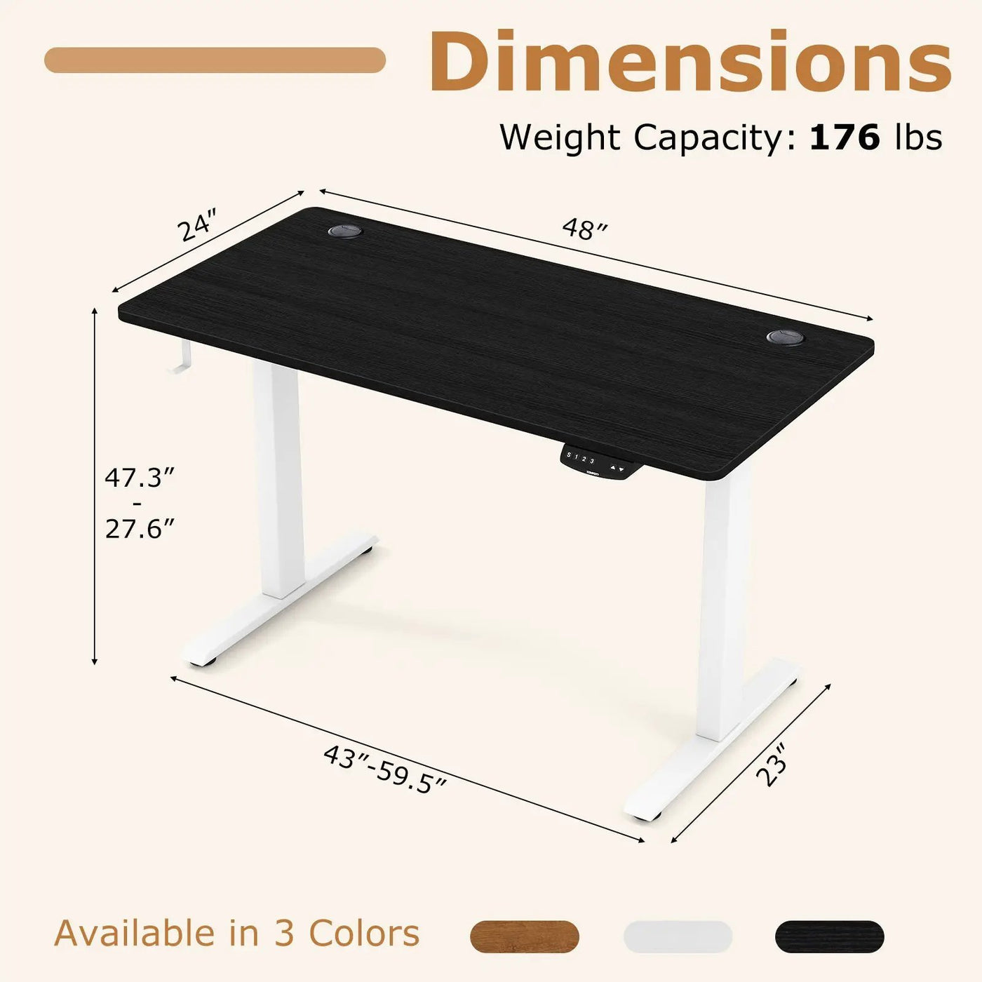 Electric Standing Desk Height Adjustable with 3 Memory Heights Black by DirectDeals