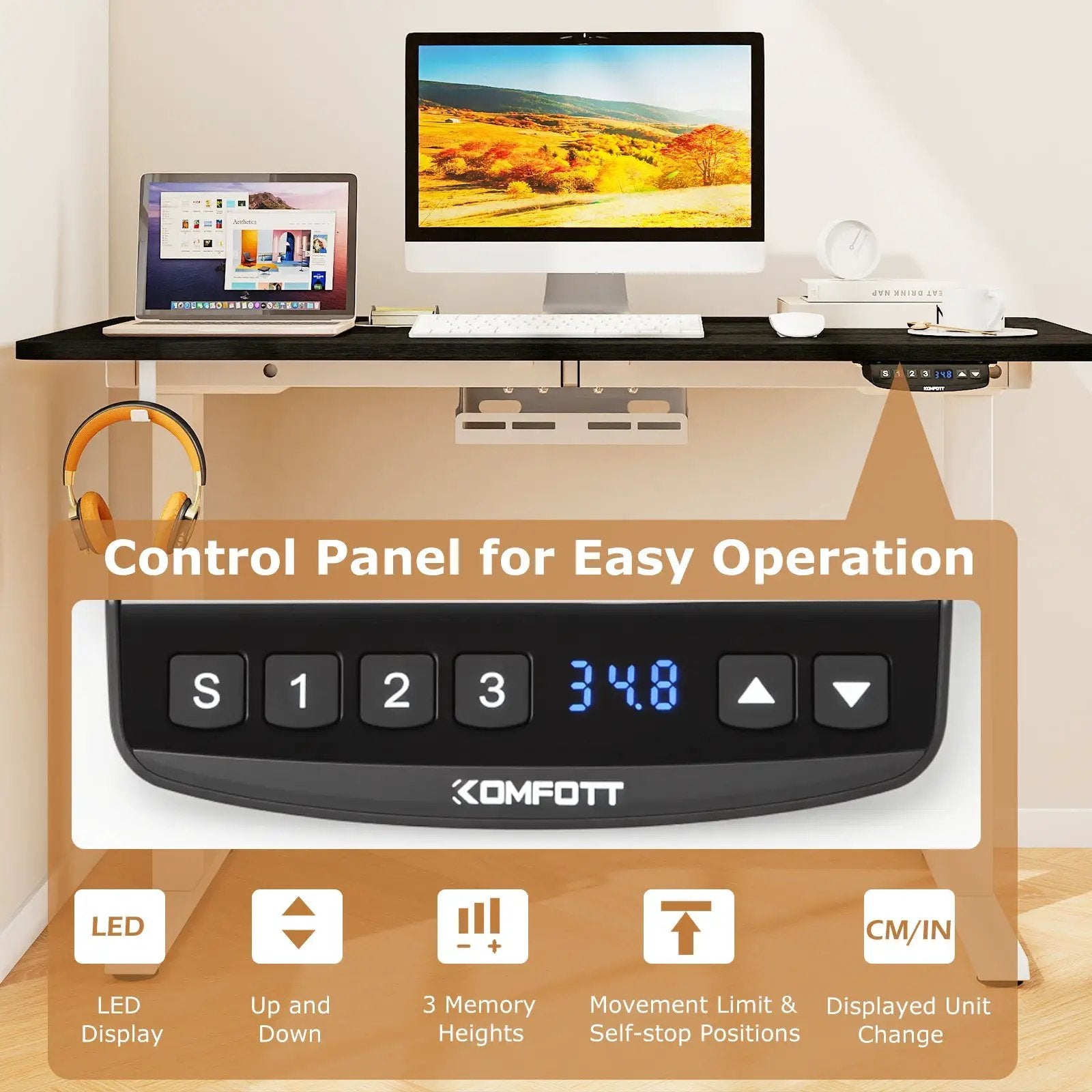 Electric Standing Desk Height Adjustable with 3 Memory Heights Black by DirectDeals