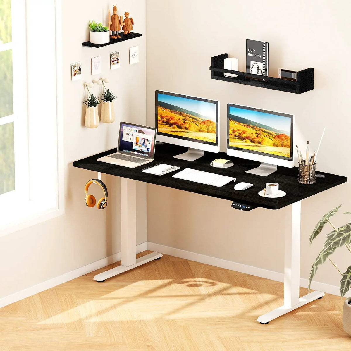 Electric Standing Desk Height Adjustable with 3 Memory Heights Black by DirectDeals