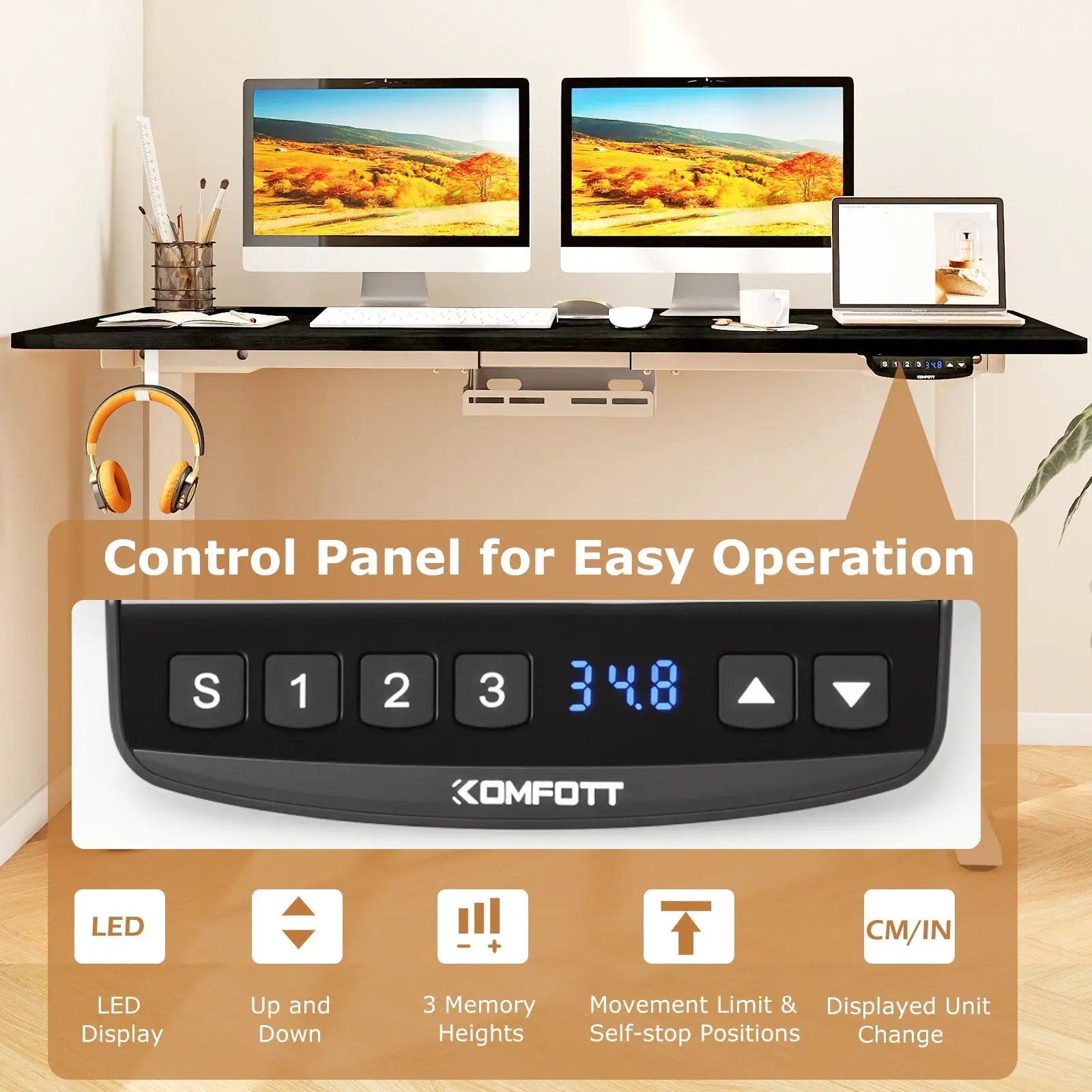 Electric Standing Desk Height Adjustable with 3 Memory Heights Black by DirectDeals