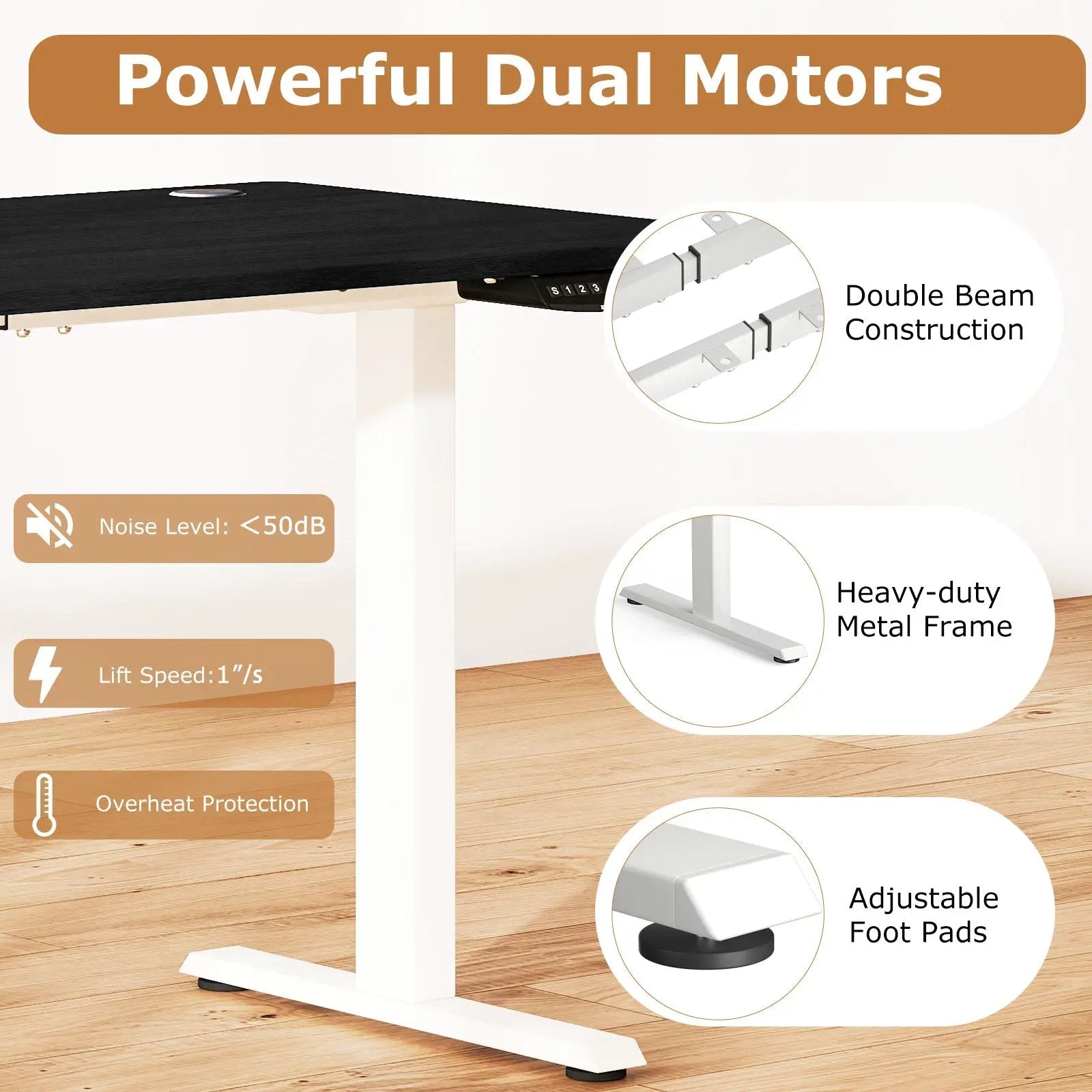 Electric Standing Desk Height Adjustable with 3 Memory Heights Black by DirectDeals