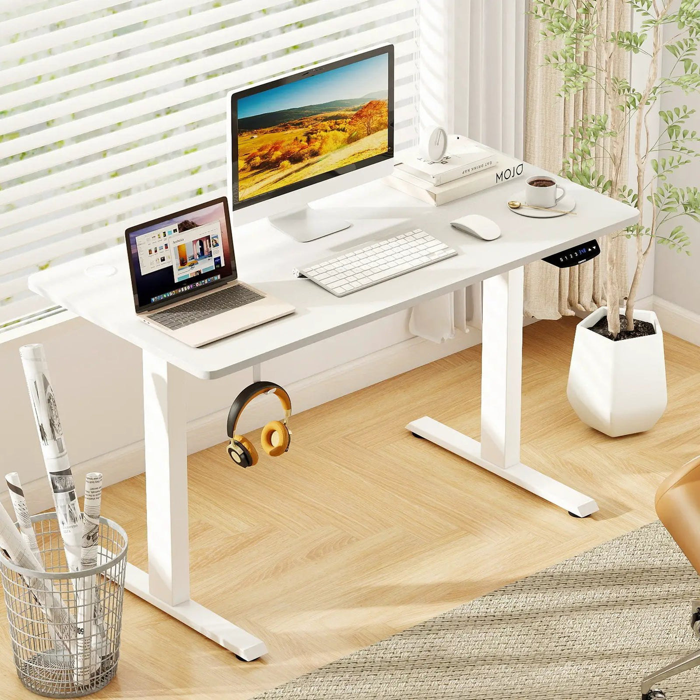 Electric Standing Desk Height Adjustable with 3 Memory Heights White by DirectDeals