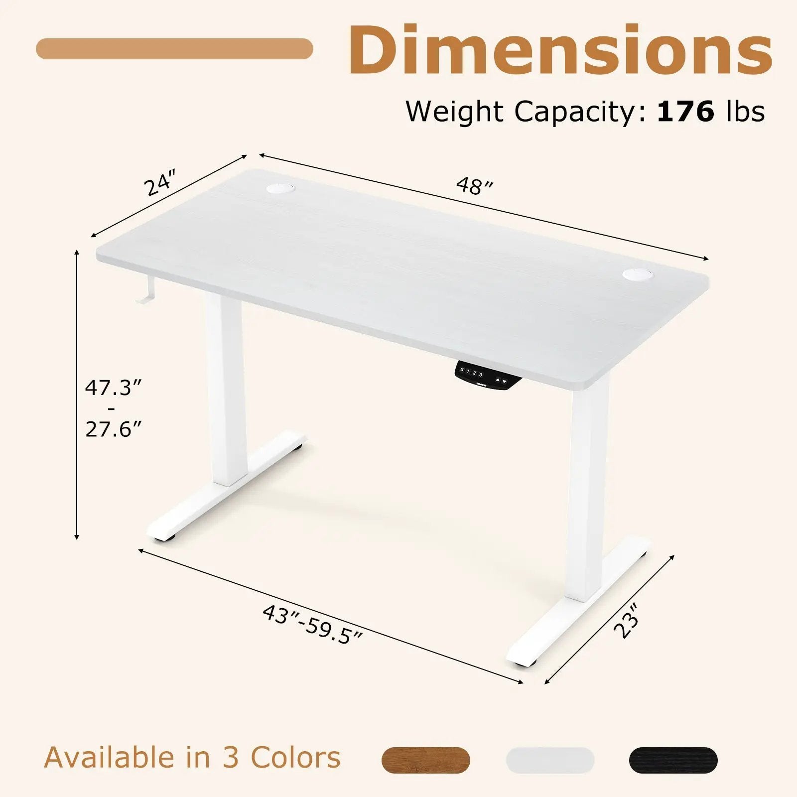 Electric Standing Desk Height Adjustable with 3 Memory Heights White by DirectDeals