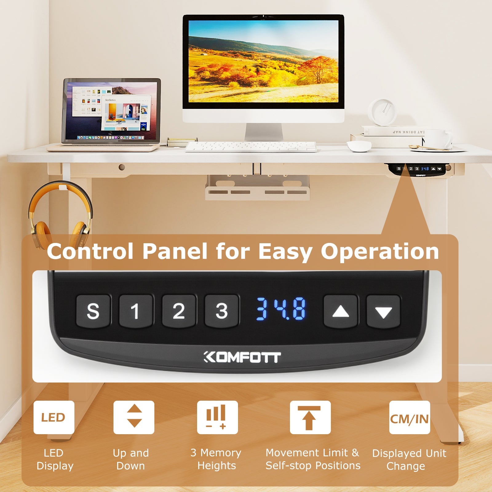 Electric Standing Desk Height Adjustable with 3 Memory Heights White by DirectDeals