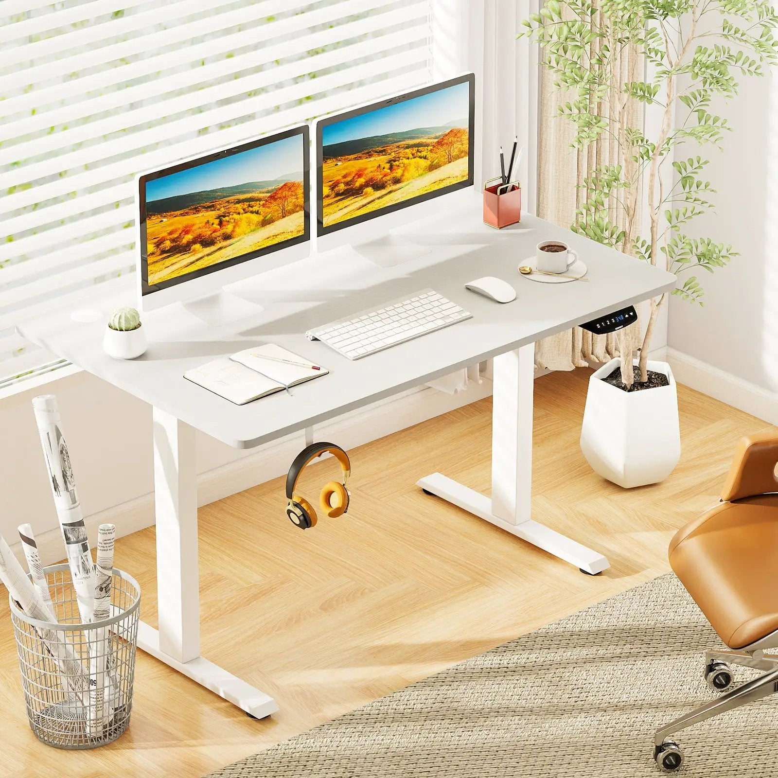 Electric Standing Desk Height Adjustable with 3 Memory Heights White by DirectDeals