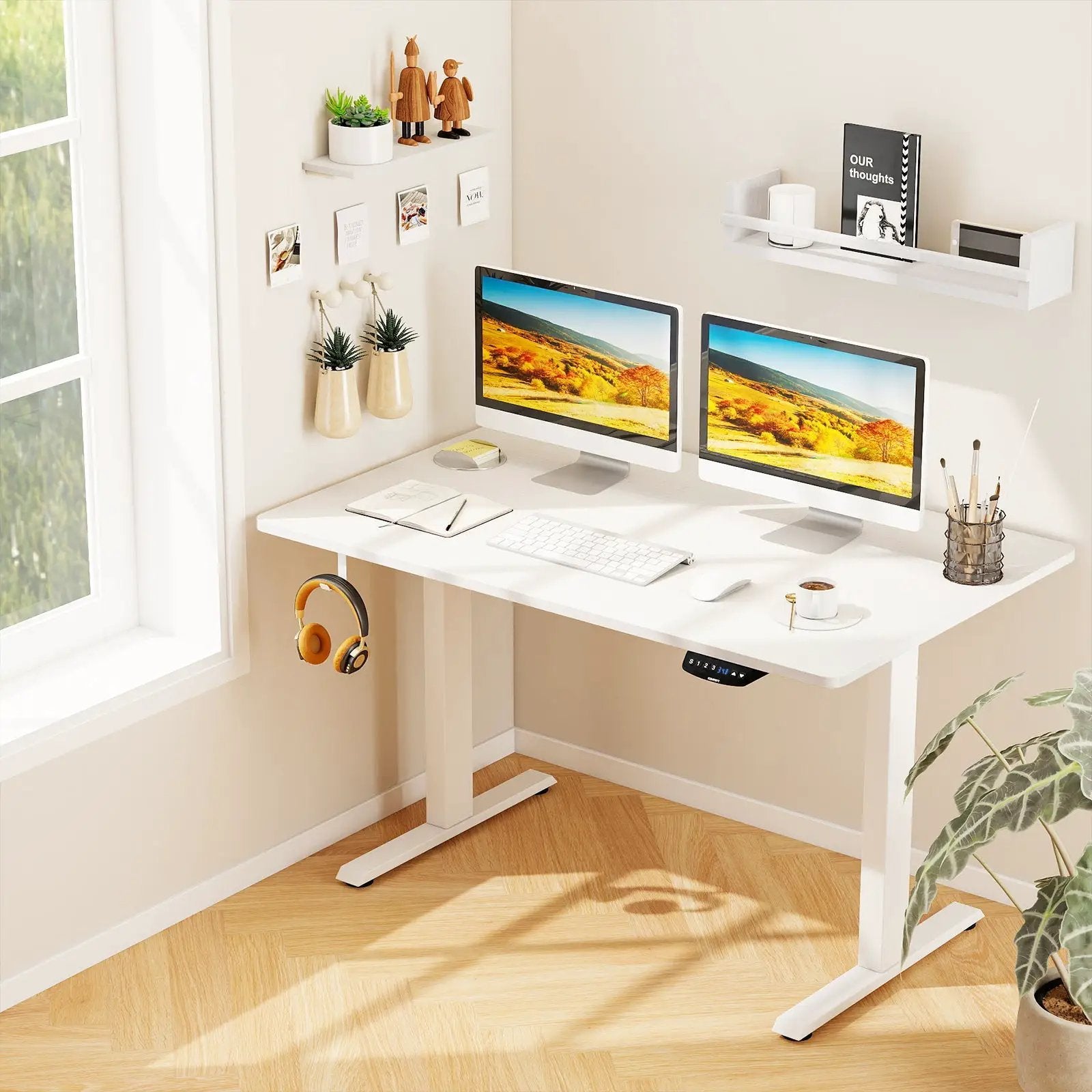 Electric Standing Desk Height Adjustable with 3 Memory Heights White by DirectDeals