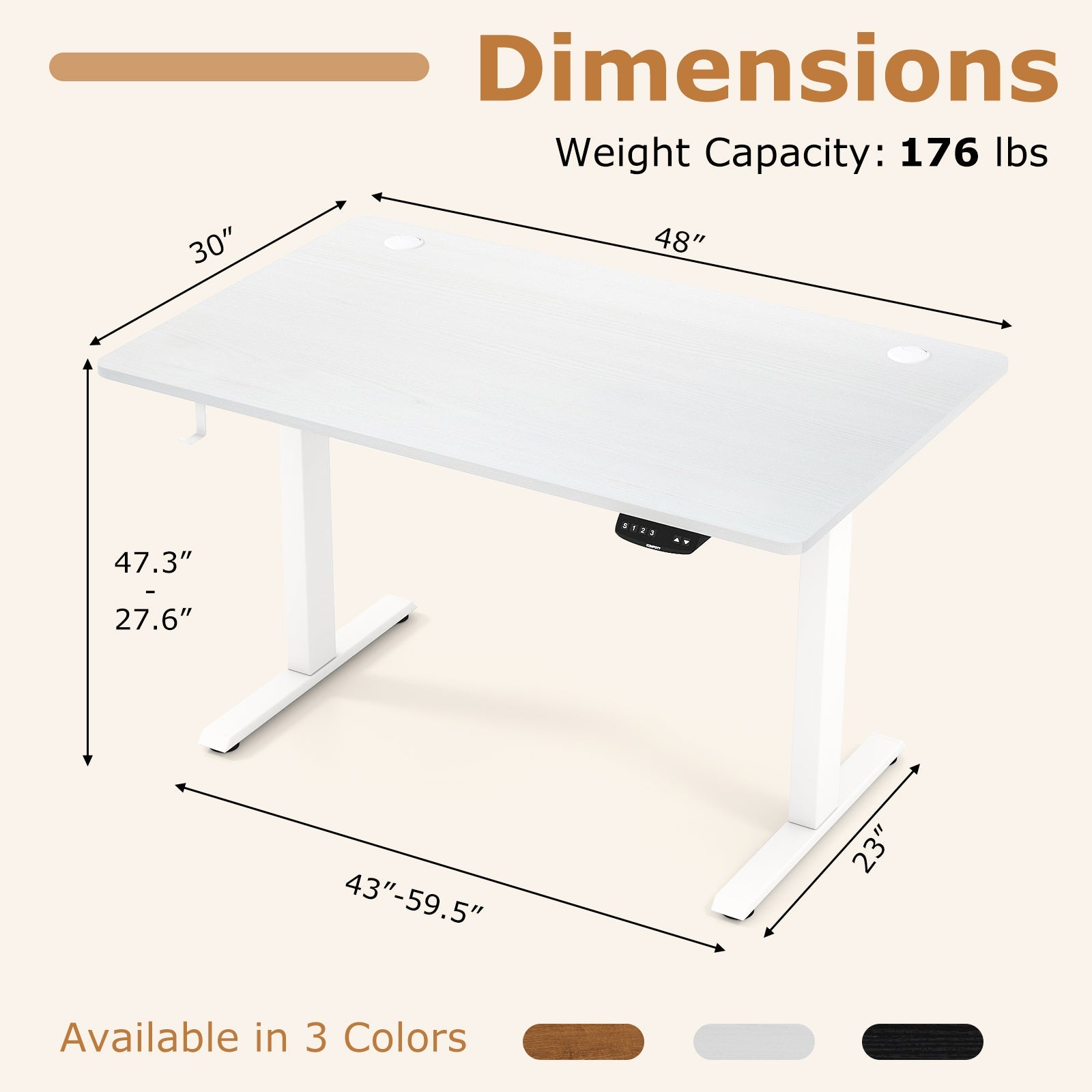 Electric Standing Desk Height Adjustable with 3 Memory Heights White by DirectDeals