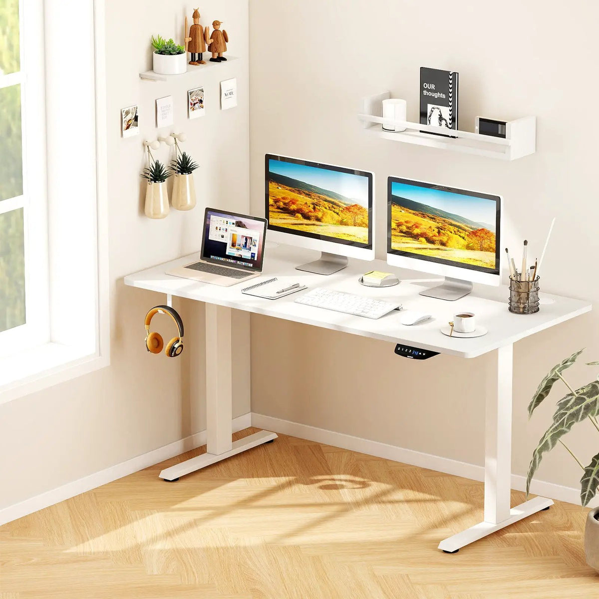 Electric Standing Desk Height Adjustable with 3 Memory Heights White by DirectDeals