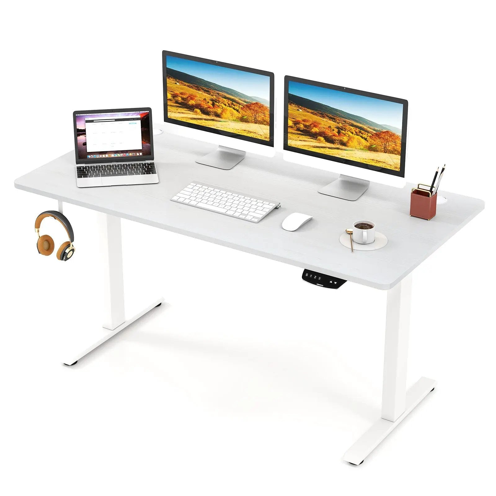 Electric Standing Desk Height Adjustable with 3 Memory Heights White by DirectDeals