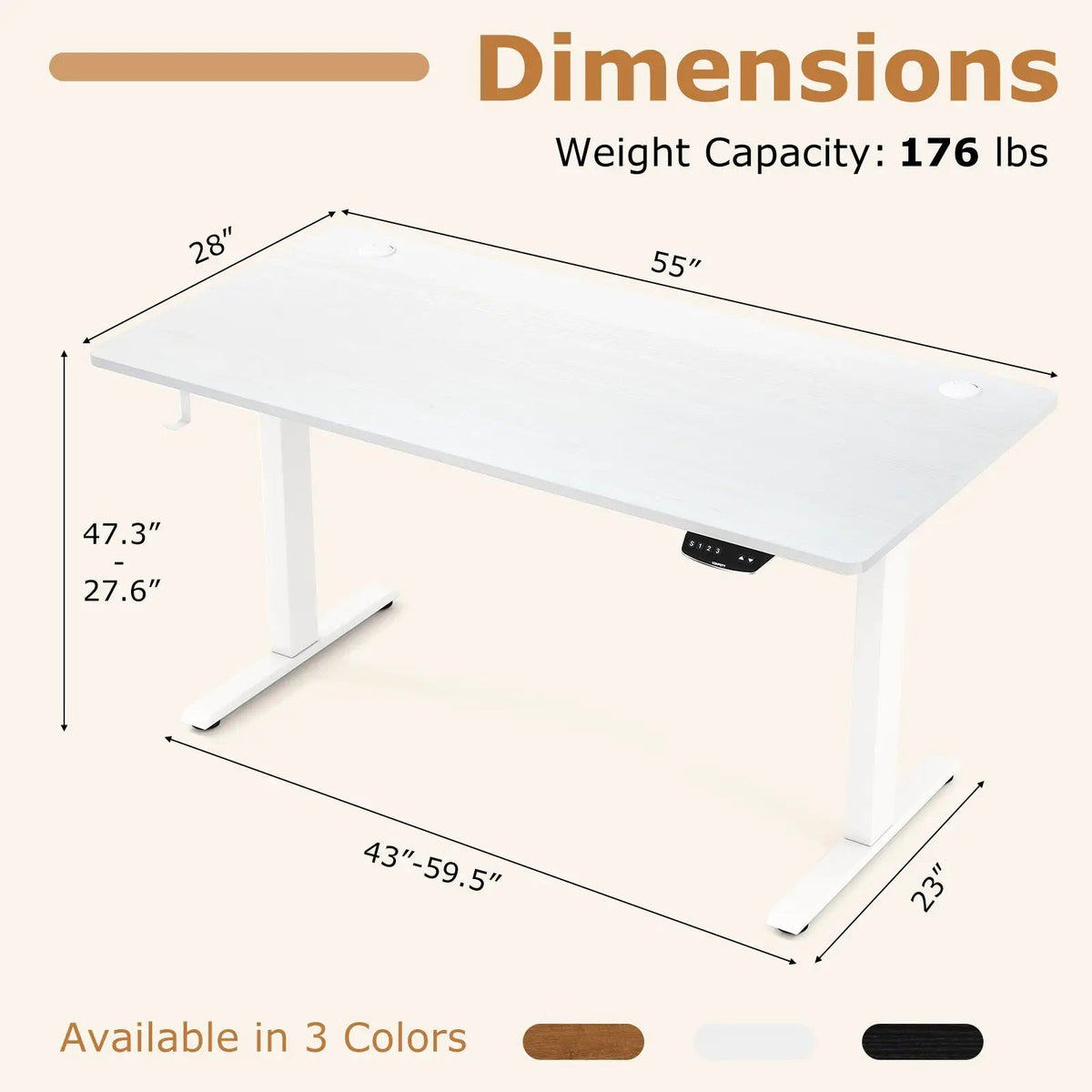 Electric Standing Desk Height Adjustable with 3 Memory Heights White by DirectDeals