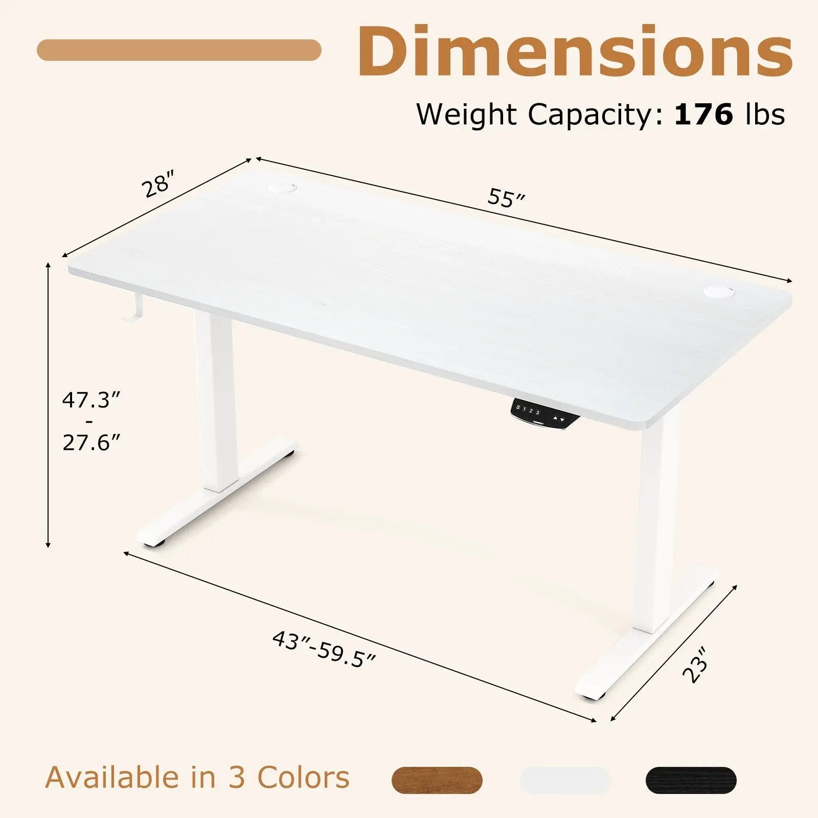 Electric Standing Desk Height Adjustable with 3 Memory Heights White by DirectDeals