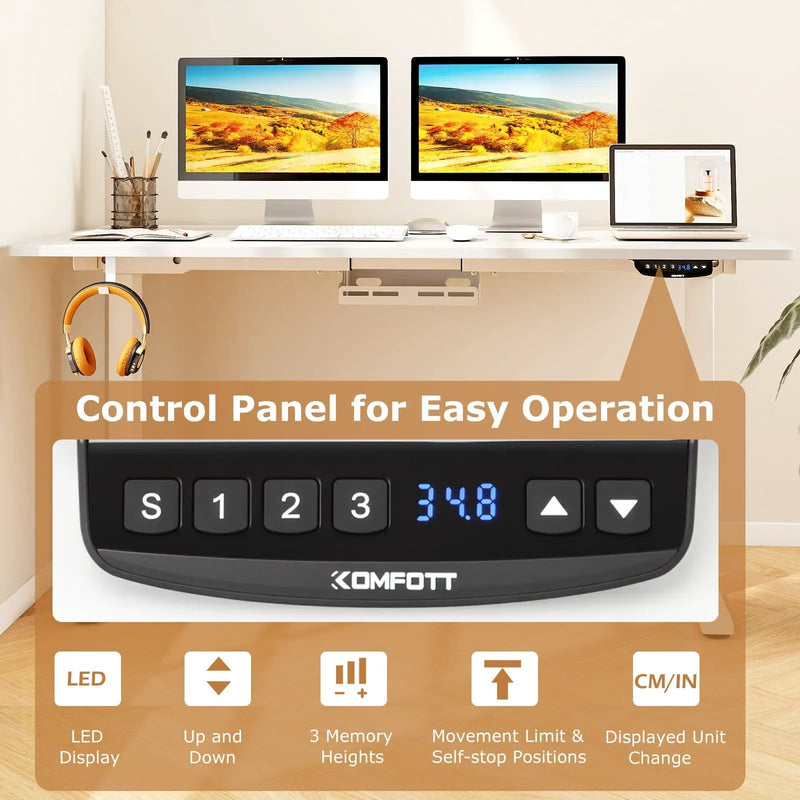 Electric Standing Desk Height Adjustable with 3 Memory Heights White by DirectDeals