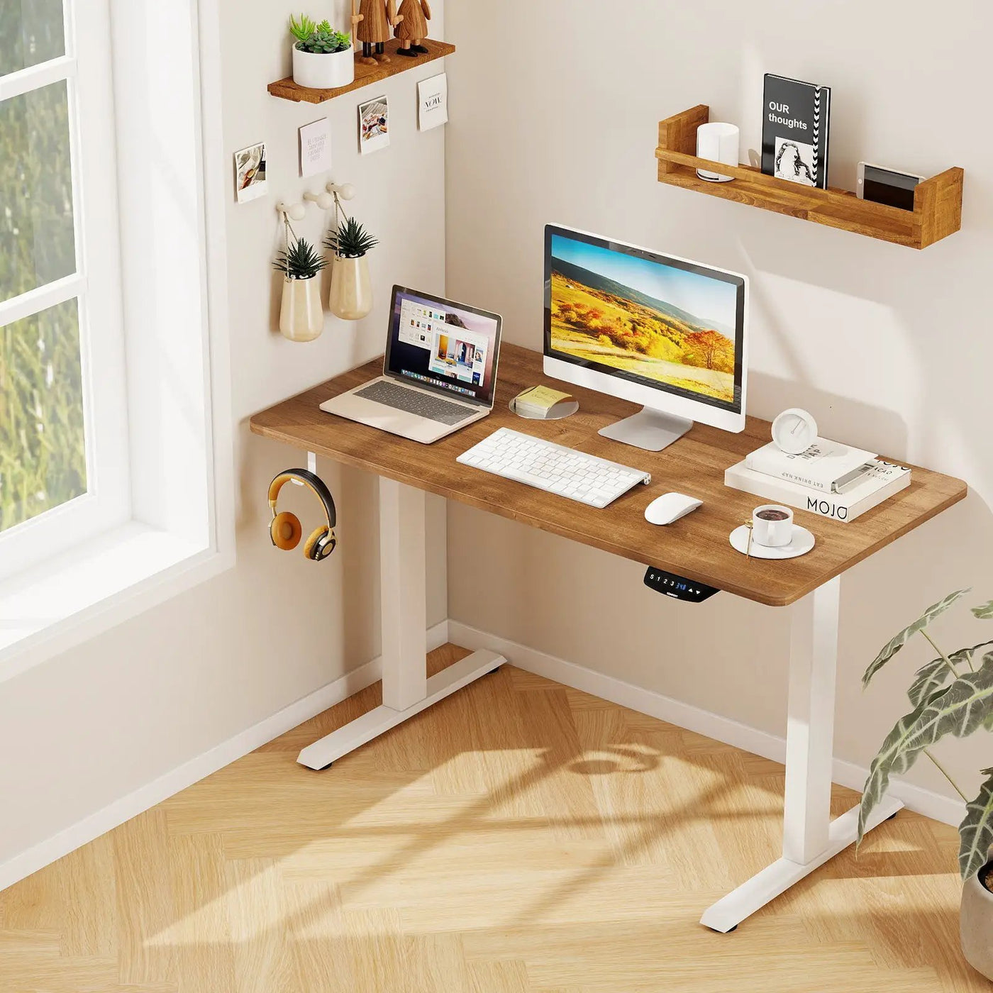 Electric Standing Desk Height Adjustable with 3 Memory Heights Walnut by DirectDeals