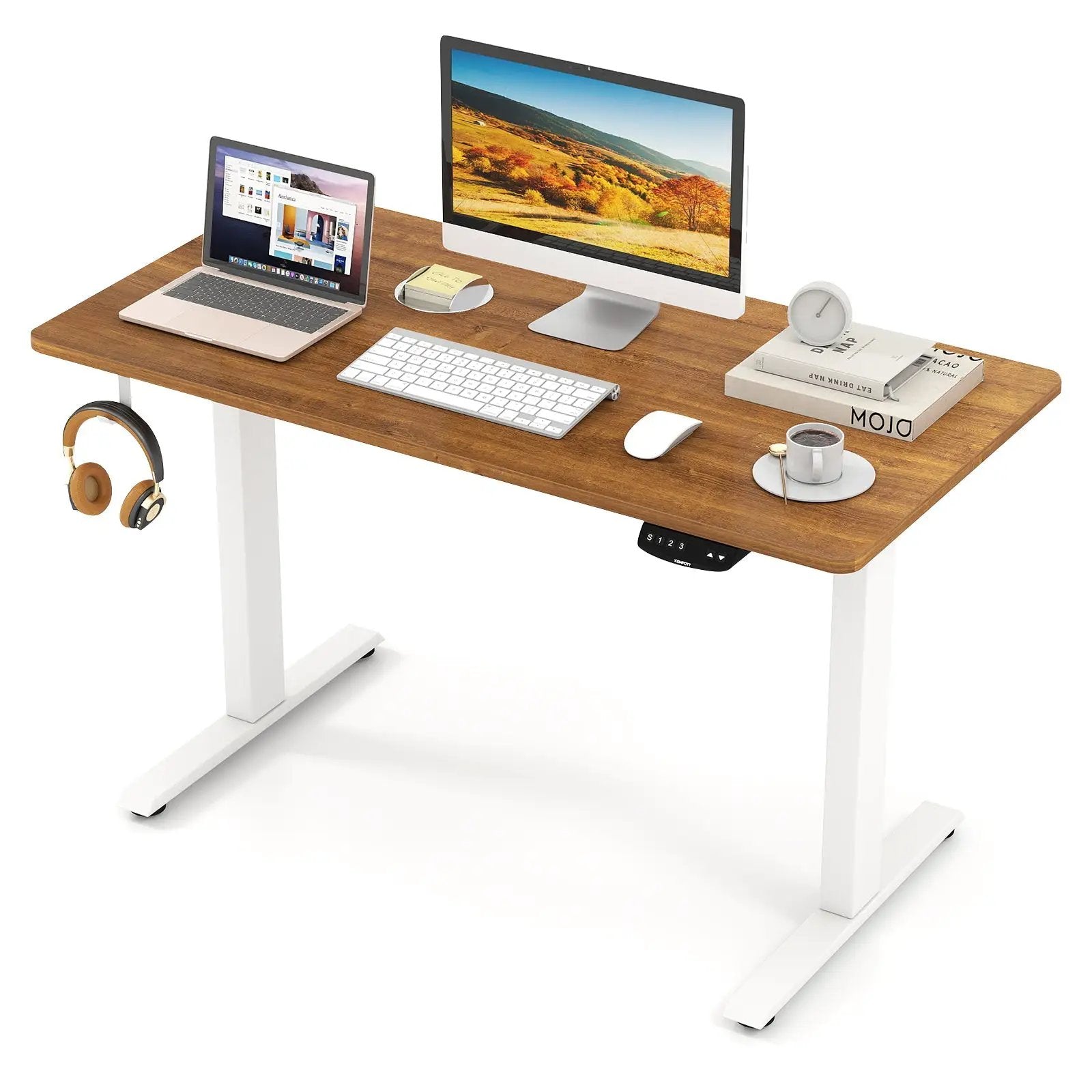 Electric Standing Desk Height Adjustable with 3 Memory Heights Walnut by DirectDeals